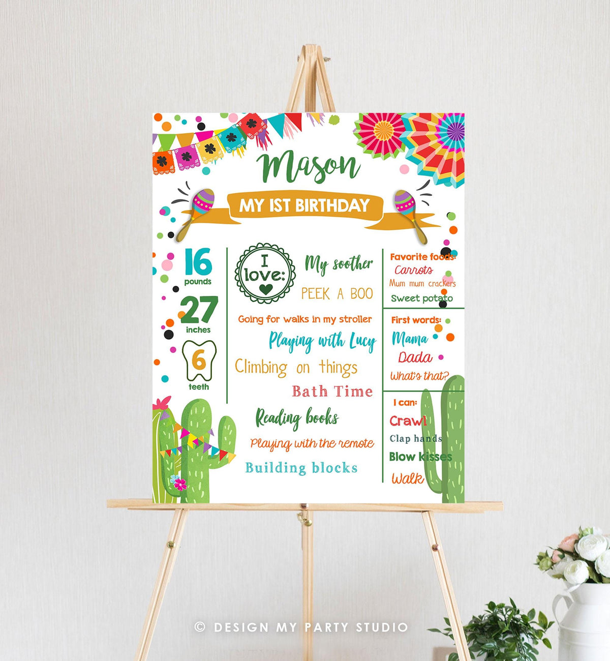 Editable First Fiesta Birthday Milestone Sign First Birthday Poster 1st Birthday Mexican Cactus Digital Template Download Printable 0045
