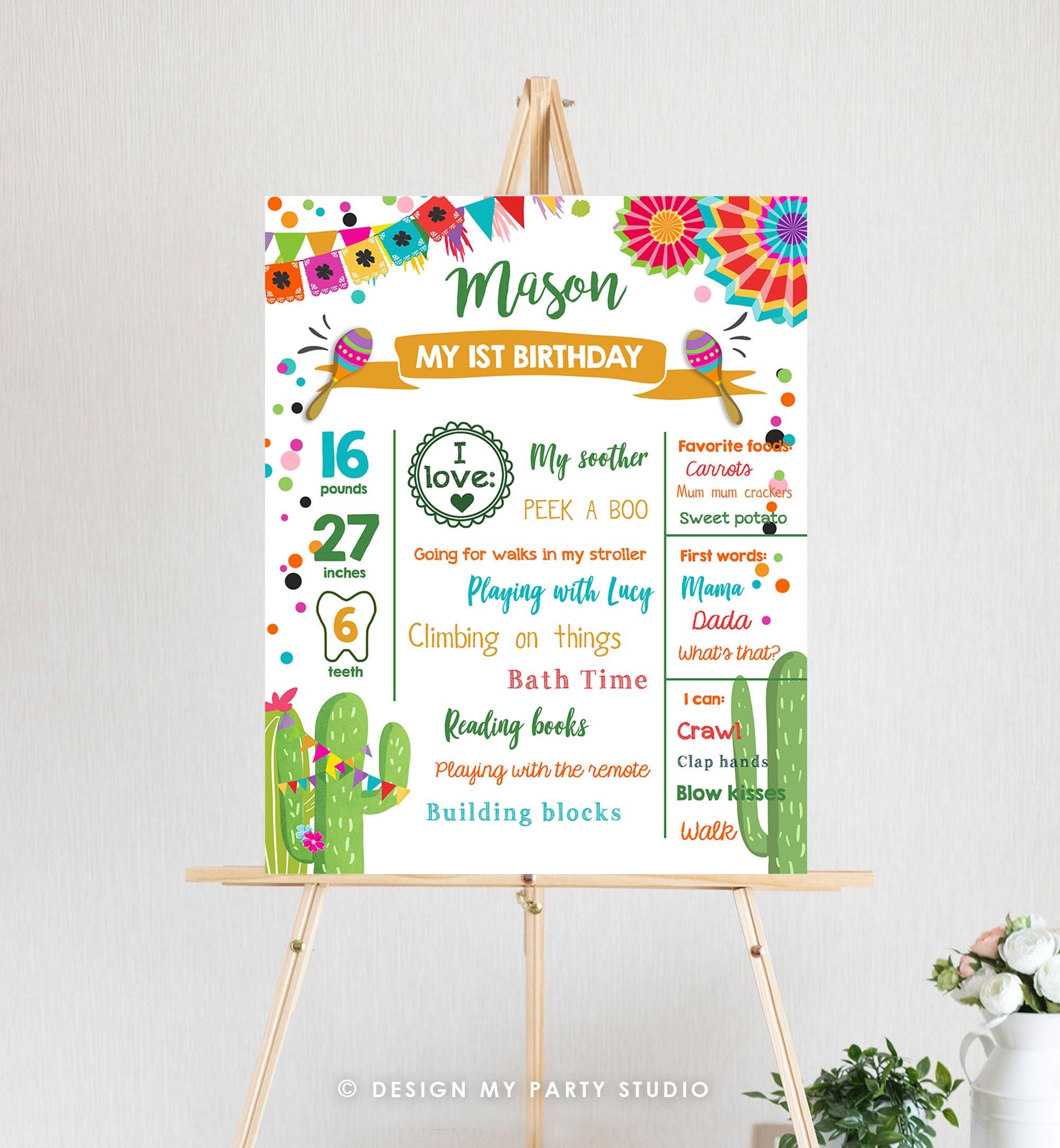 Editable First Fiesta Birthday Milestone Sign First Birthday Poster 1st Birthday Mexican Cactus Digital Template Download Printable 0045