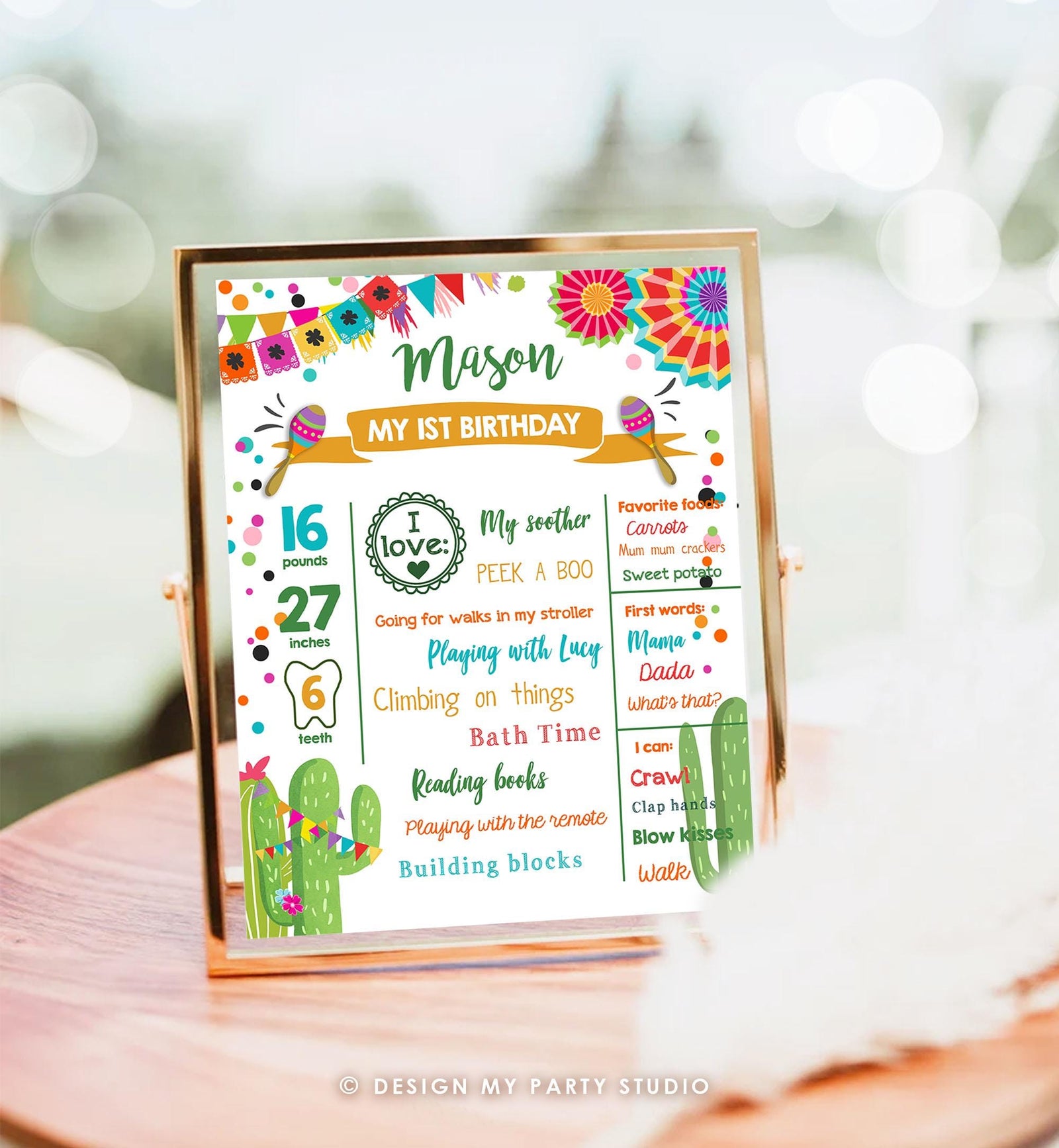 Editable First Fiesta Birthday Milestone Sign First Birthday Poster 1st Birthday Mexican Cactus Digital Template Download Printable 0045