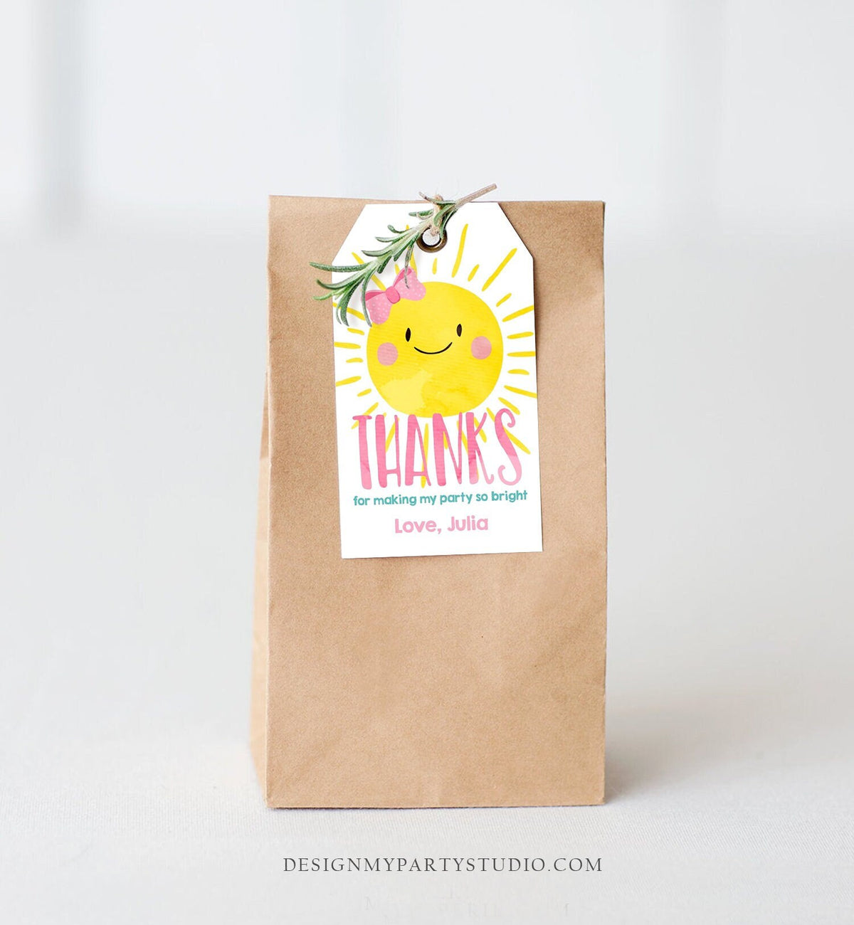 Editable Sunshine Favor Tag Little Sunshine Birthday Thank You Tag Girl Pink Summer Summer Sunshine Party Digital Template Printable 0141
