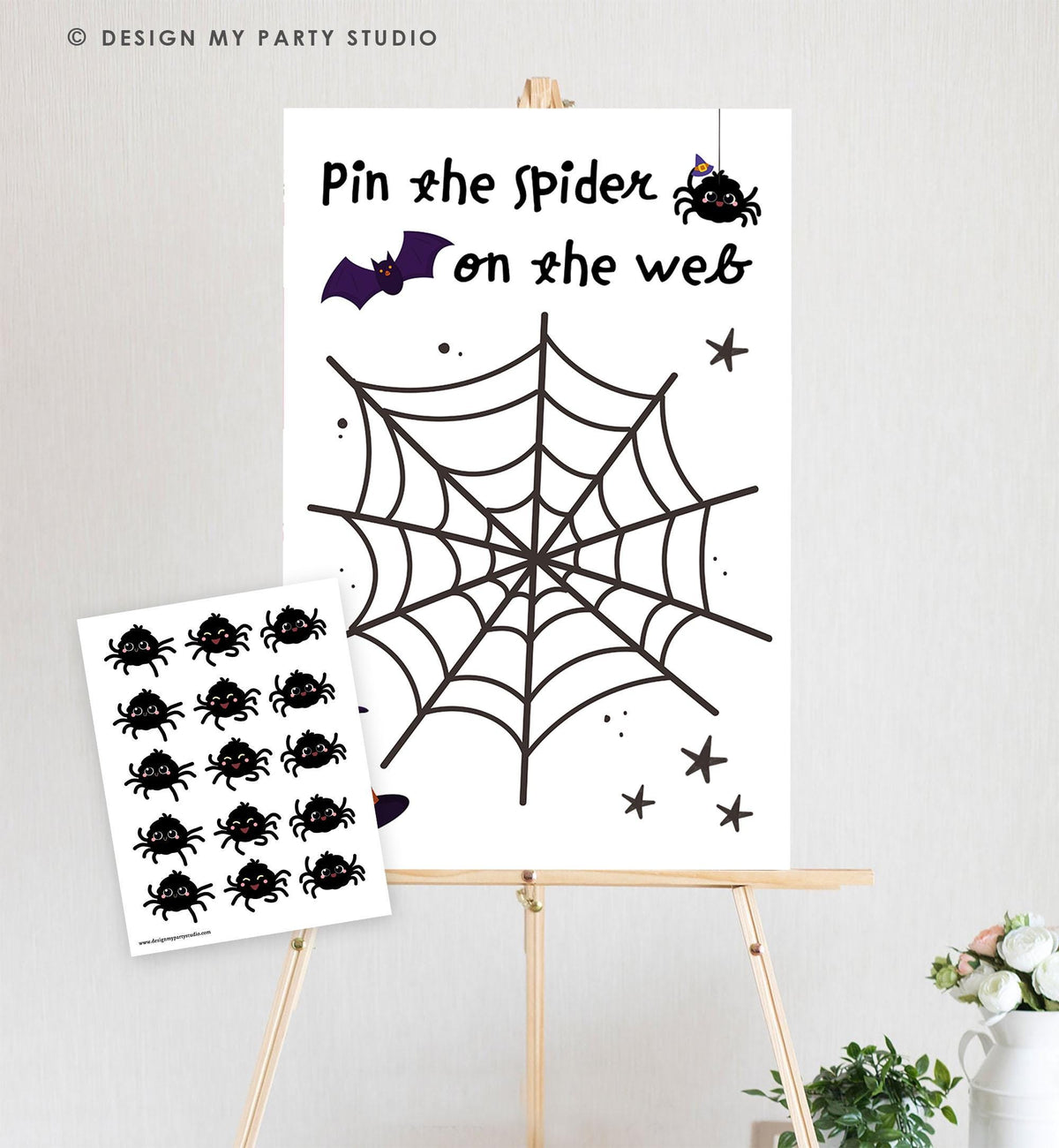 Pin the Spider on The Web Halloween Game Spooky Birthday Game Costume Party Gameboard Class Kids Instant Download Printable Digital 0009