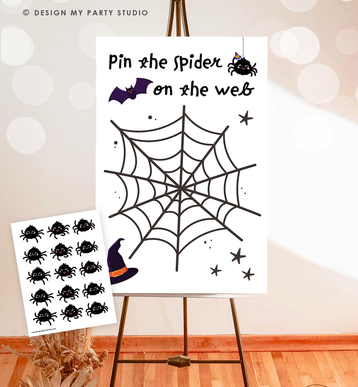 Pin the Spider on The Web Halloween Game Spooky Birthday Game Costume Party Gameboard Class Kids Instant Download Printable Digital 0009