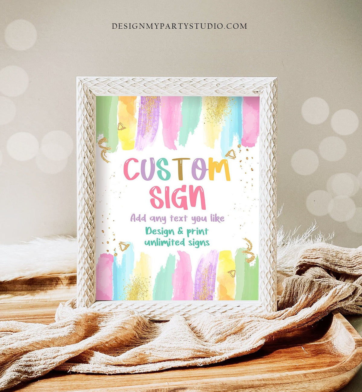 Editable Custom Sign Art Party Sign Craft Party Rainbow Pastel Girl Pa ...