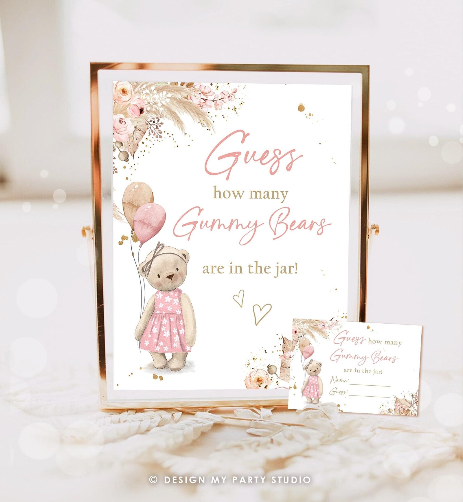 Editable Guess How Many Gummy Bears Are In The Jar Teddy Bear Girl Baby Shower Guessing Game Bearly Wait Download Template Printable 0421