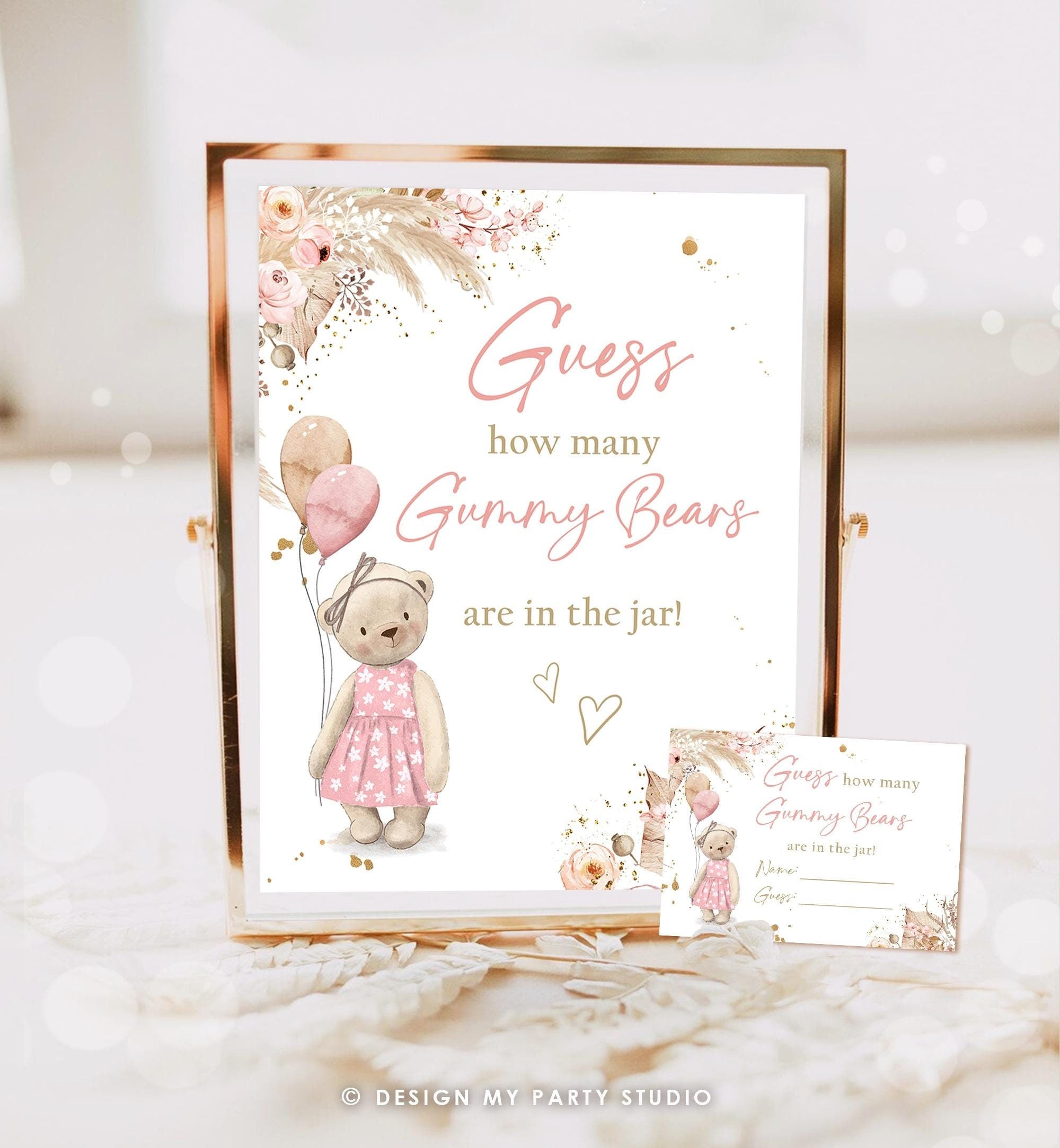 Editable Guess How Many Gummy Bears Are In The Jar Teddy Bear Girl Baby Shower Guessing Game Bearly Wait Download Template Printable 0421