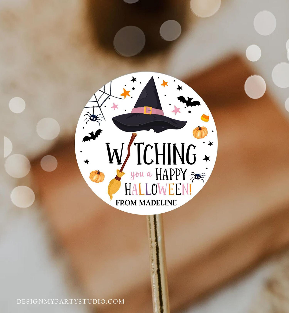 Editable Halloween Favor Tags Witching You a Happy Halloween Trick Or Treat Favor Tags Birthday Party Download Template Printable 0261