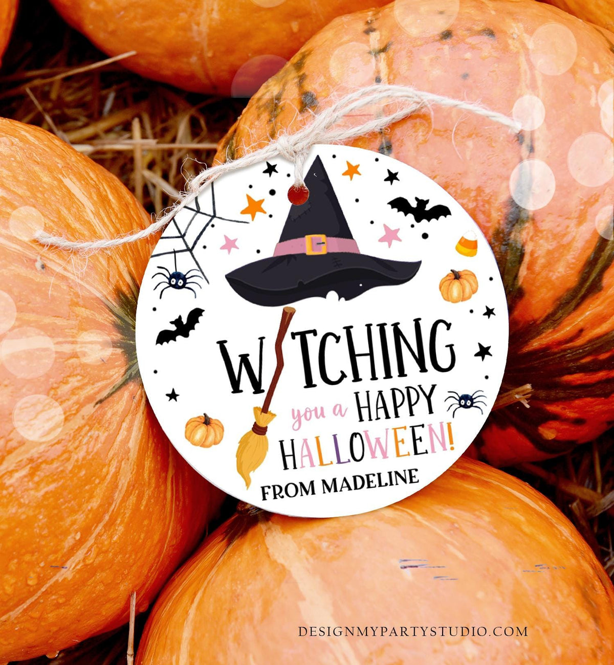 Editable Halloween Favor Tags Witching You a Happy Halloween Trick Or Treat Favor Tags Birthday Party Download Template Printable 0261