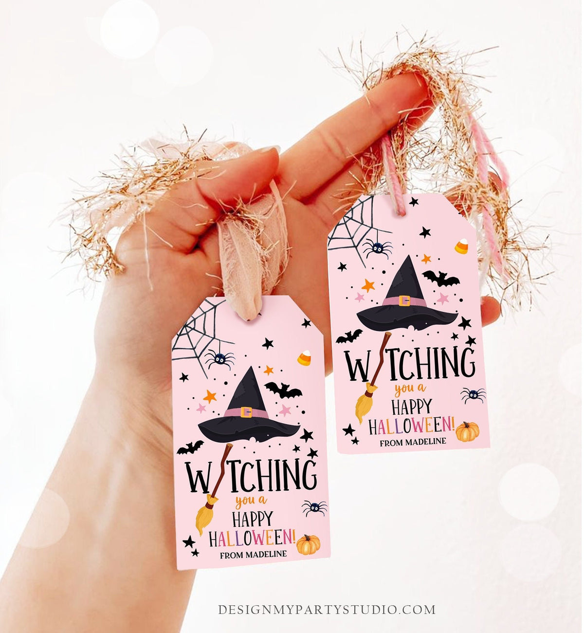 Editable Halloween Favor Tags Witching You a Happy Halloween Trick Or Treat Favor Birthday Party Digital Download Template Printable 0261