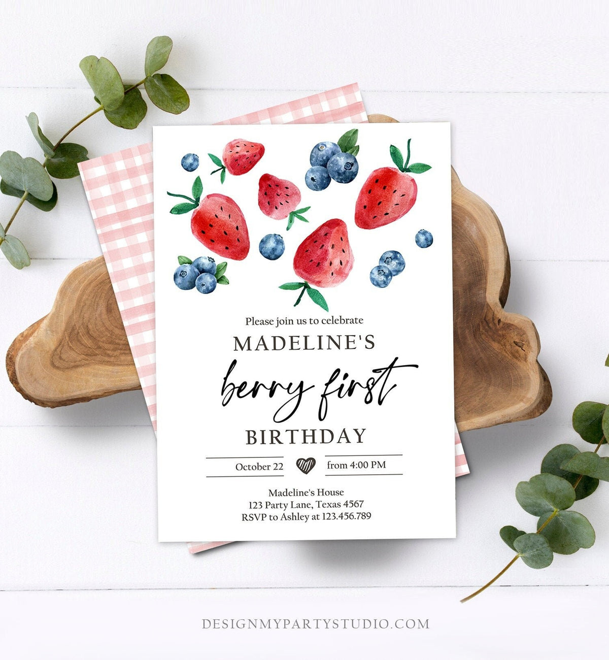 Editable Berry Sweet Birthday Invitation Blueberry Strawberry Picking Party Farmers Market Twin Digital Download Template Printable 0399