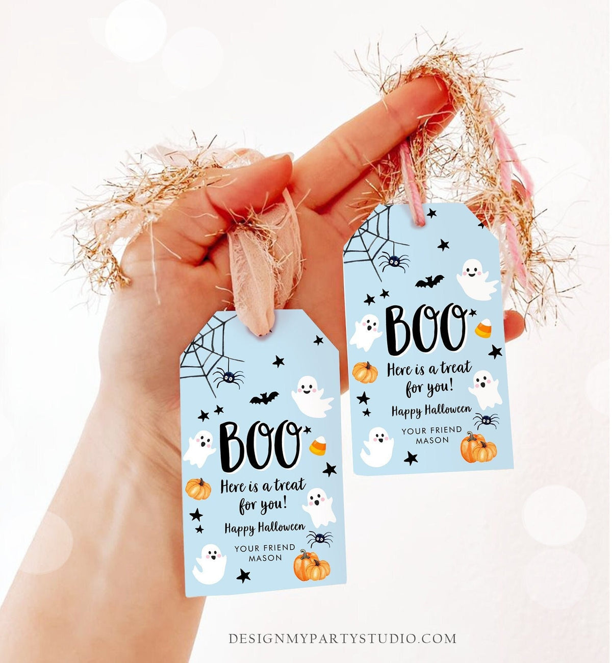 Editable Halloween Favor Tags Boo Gift Tags Costume Party Trick Or Treat Boy Blue Birthday Party Digital Download Template Printable 0418