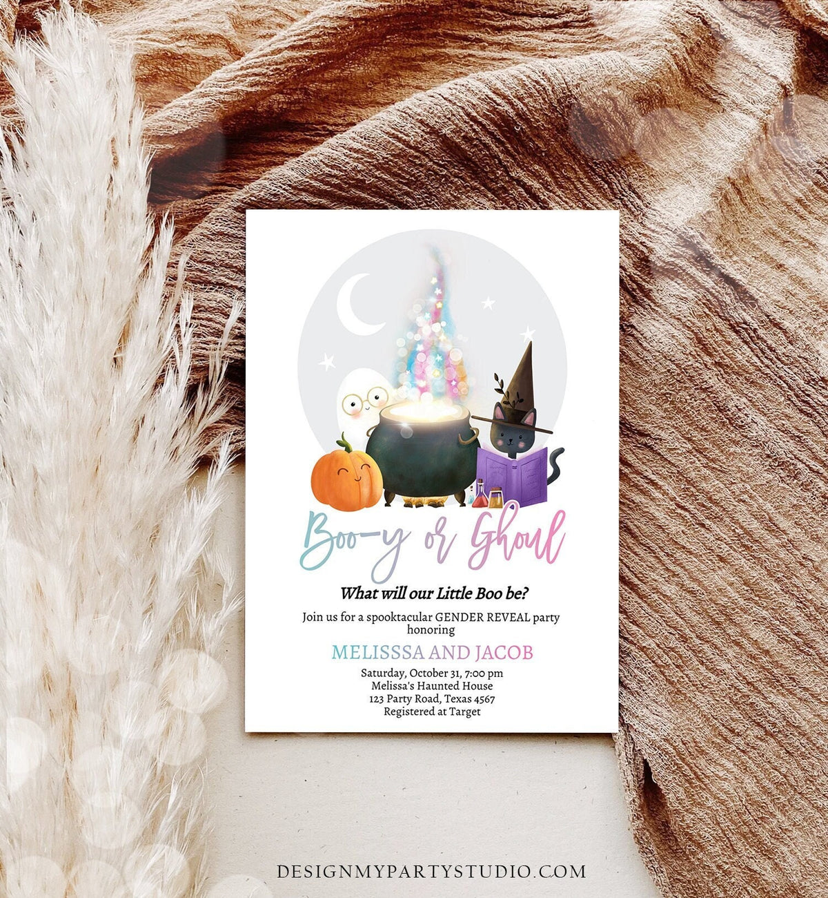 Editable Halloween Gender Reveal Invitation Little Boo Ghost Boo-y or Ghoul Pink Blue Ghost Halloween Digital Template Printable 0480 0009