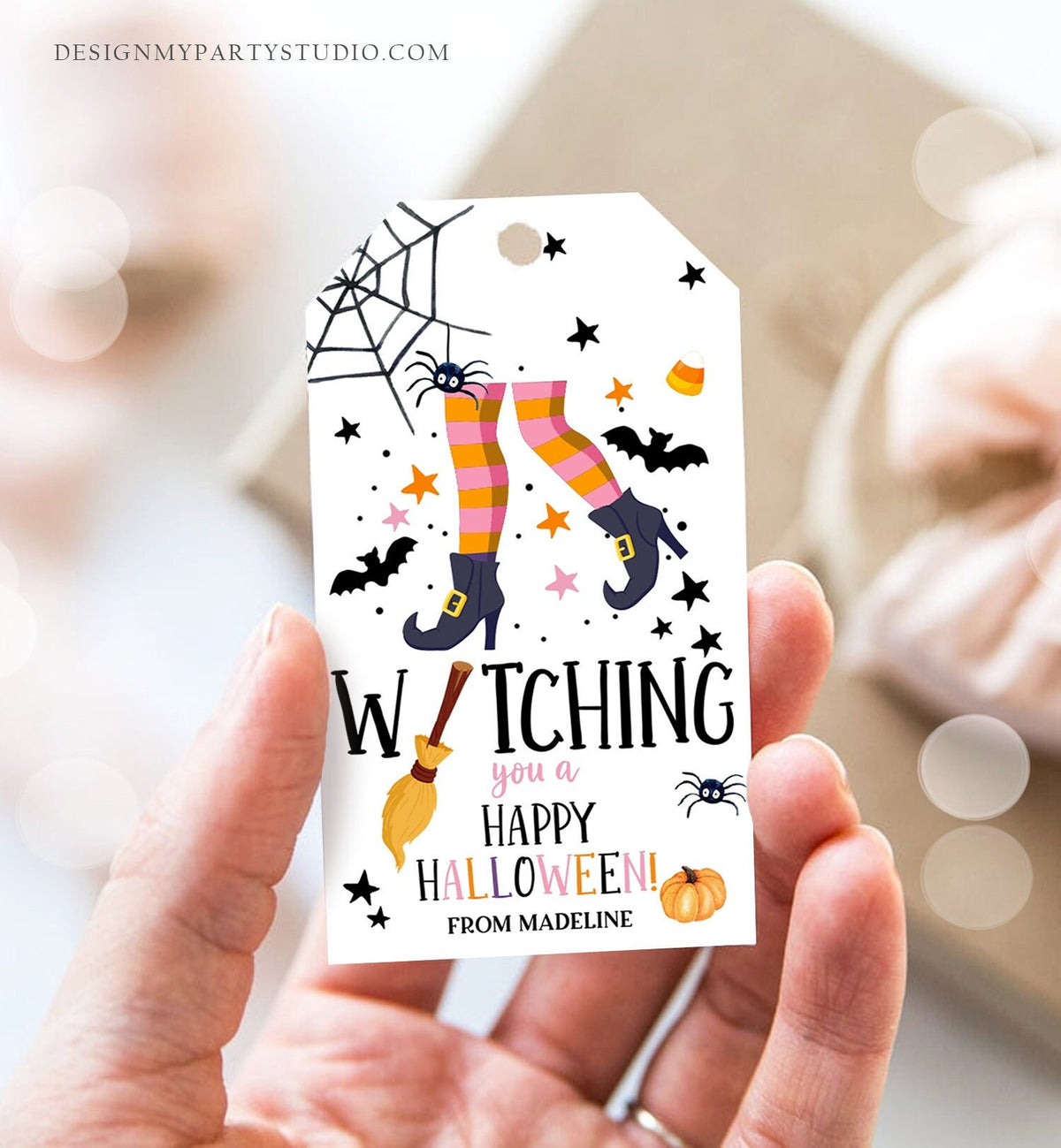 Editable Halloween Favor Tags Witching You a Happy Halloween Trick Or Treat Favor Tag Halloween Digital Download Template Printable 0261