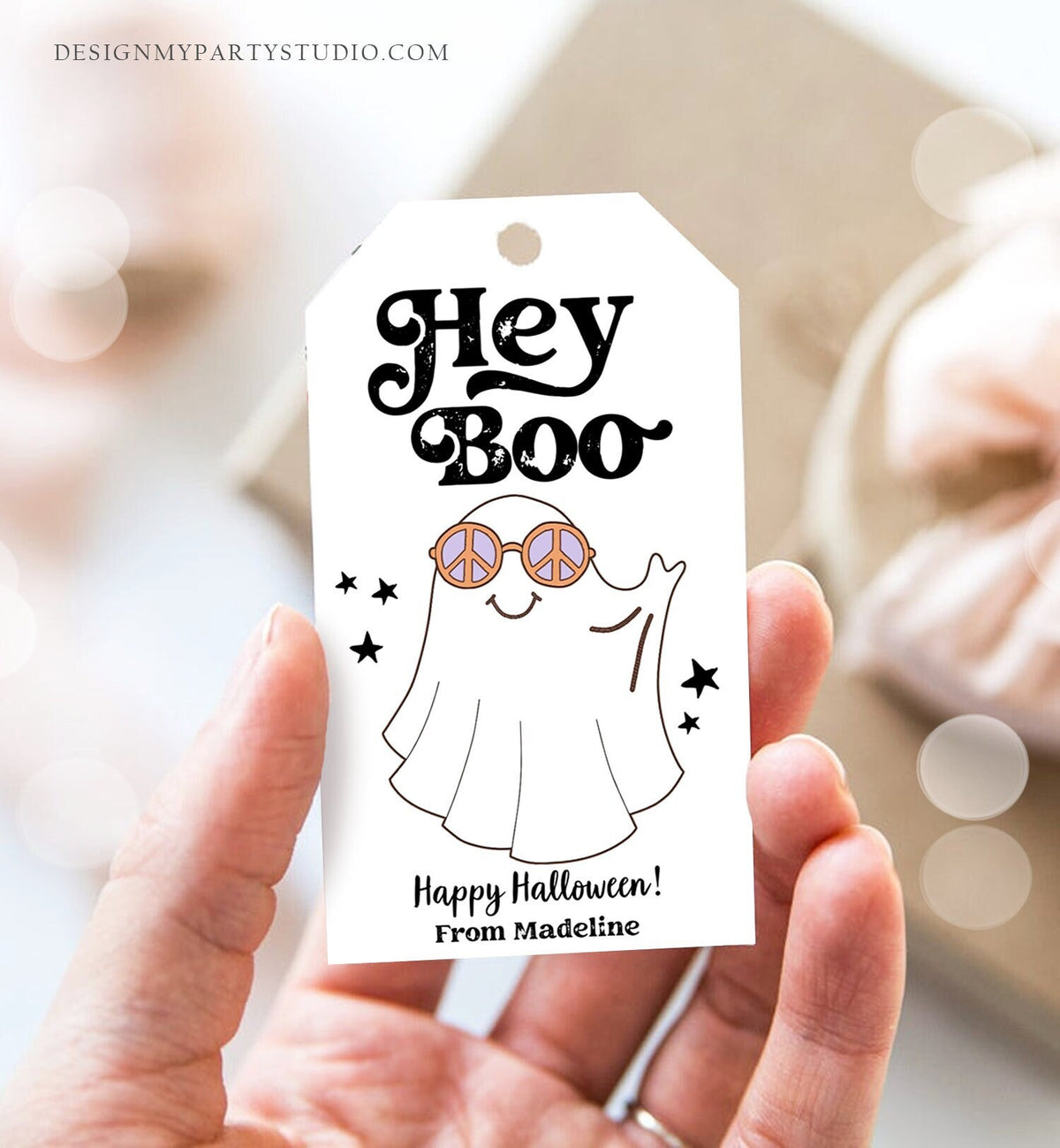 Editable Retro Halloween Favor Tags Hey Boo Gift Tags Costume Party Trick Or Treat School Classroom Digital Download Template Printable 0261