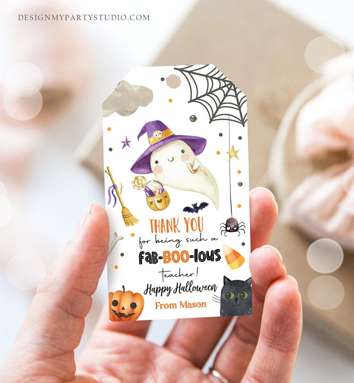 Editable Halloween Favor Tags Ghost Gift Tags Fab-BOO-lous Teacher Appreciation Cute Ghost Treat Digital Download Template Printable 0261