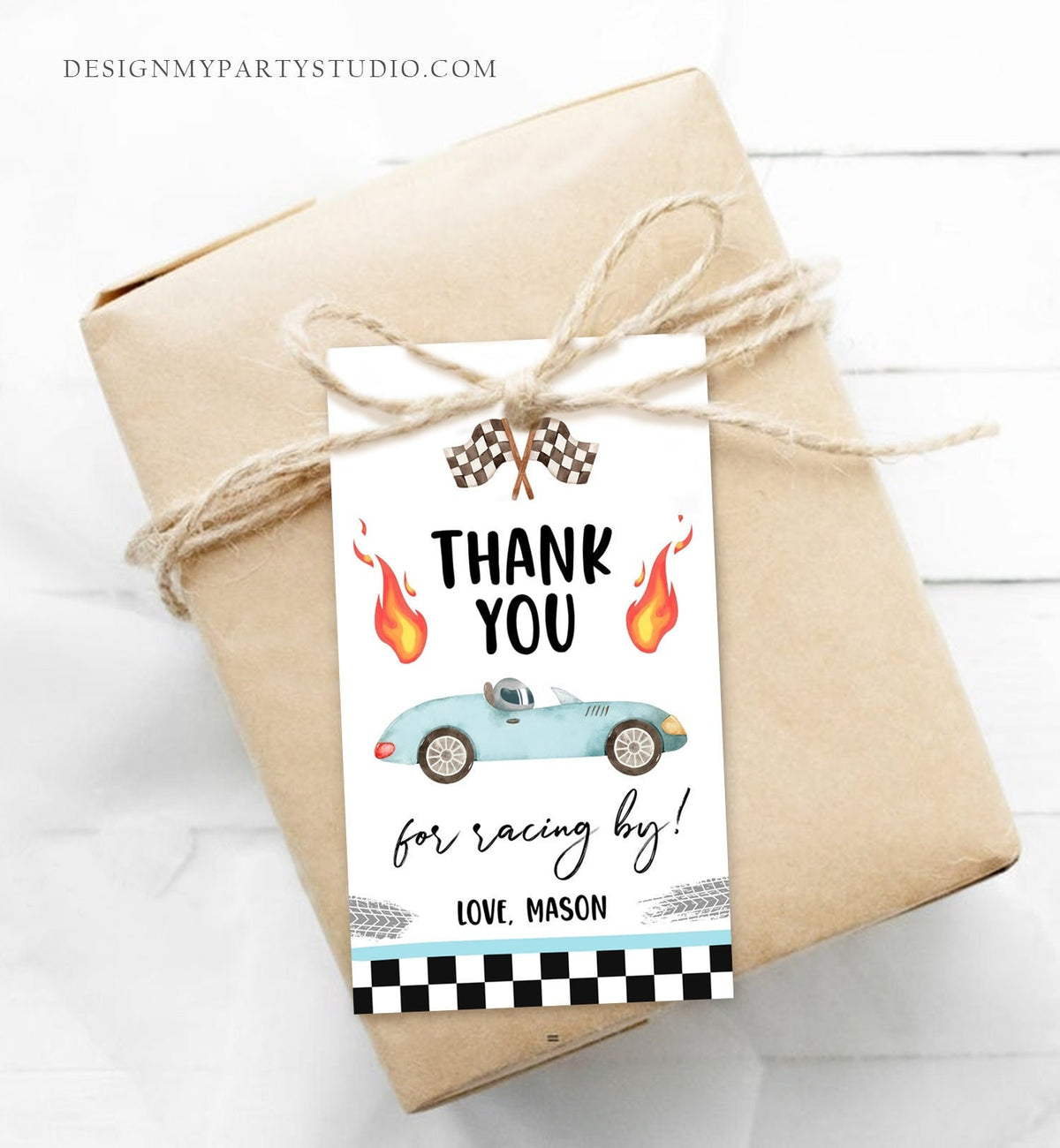 Editable Racing Favor Tags Race Car Birthday Thank you Label Growing Up Two Fast Gift tags Blue Race Cars Digital Template Printable 0424