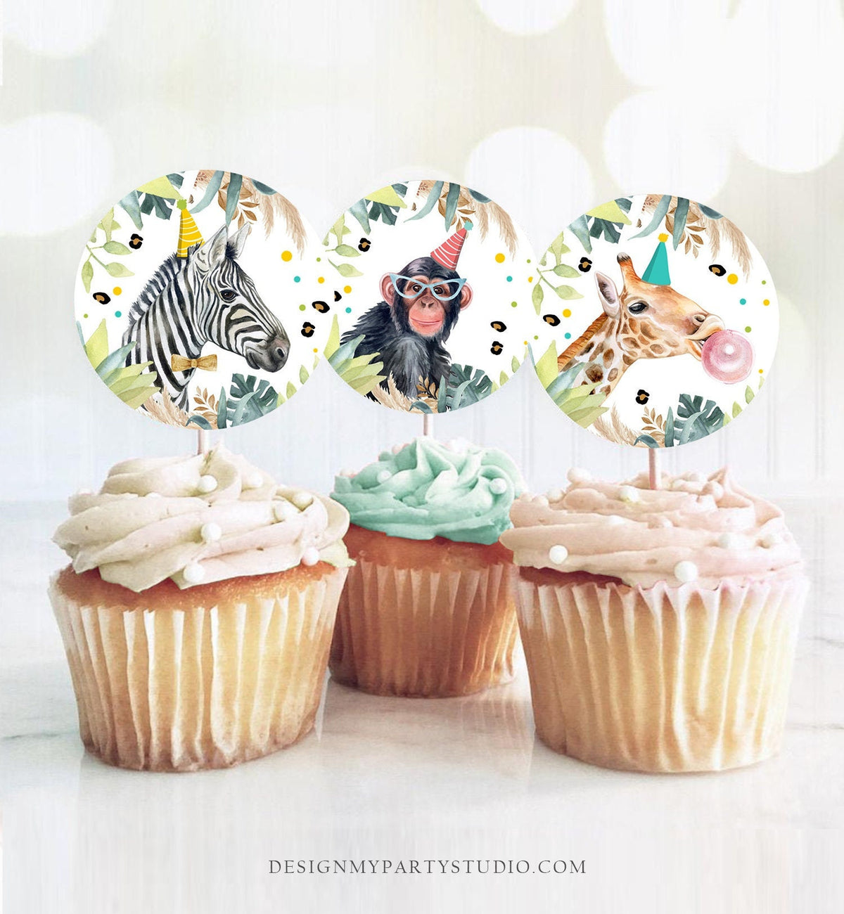 Party Animals Cupcake Toppers Favor Tag Birthday Party Decoration Safari Animals Zoo Birthday Wild One Digital Download Printable 0417