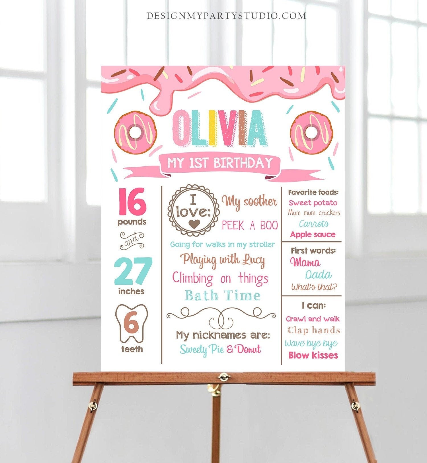 Editable Donut Birthday Milestones Sign Doughnut Chalkboard Sweet Birthday First Birthday 1st Digital Download Template Printable 0050