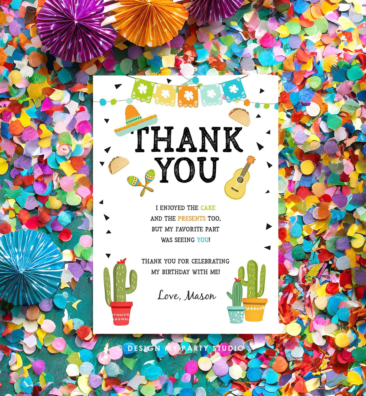 Editable Fiesta Thank You Card Birthday Taco Bout Bridal Shower Baby Cactus Succulent Mexican First Fiesta Digital Template Printable 0161