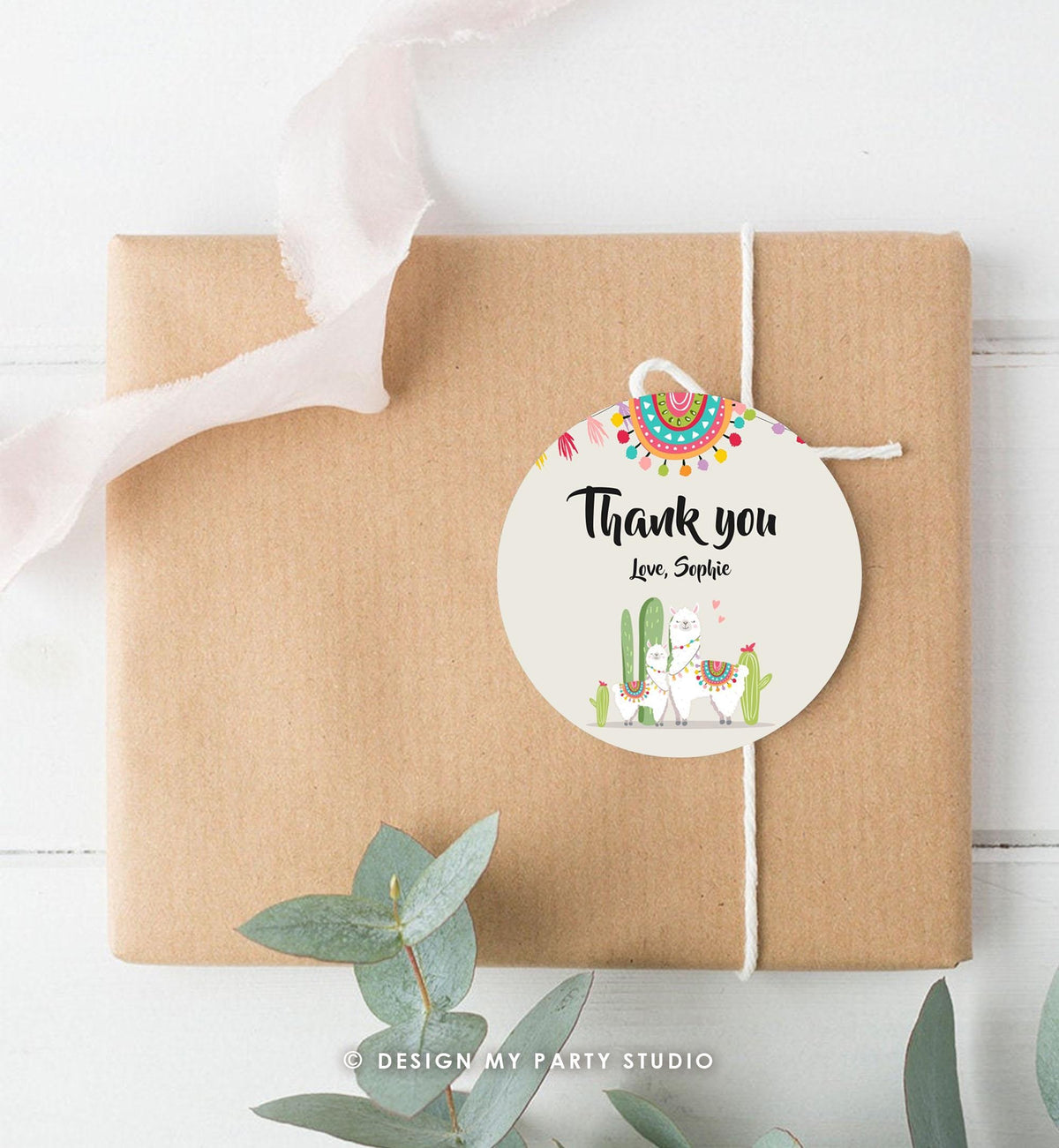 Editable Llama Thank You Favor Tags Baby Shower Stickers Fiesta Cactus Alpaca Mexican Round Square Labesl Neutral Digital Template 0079