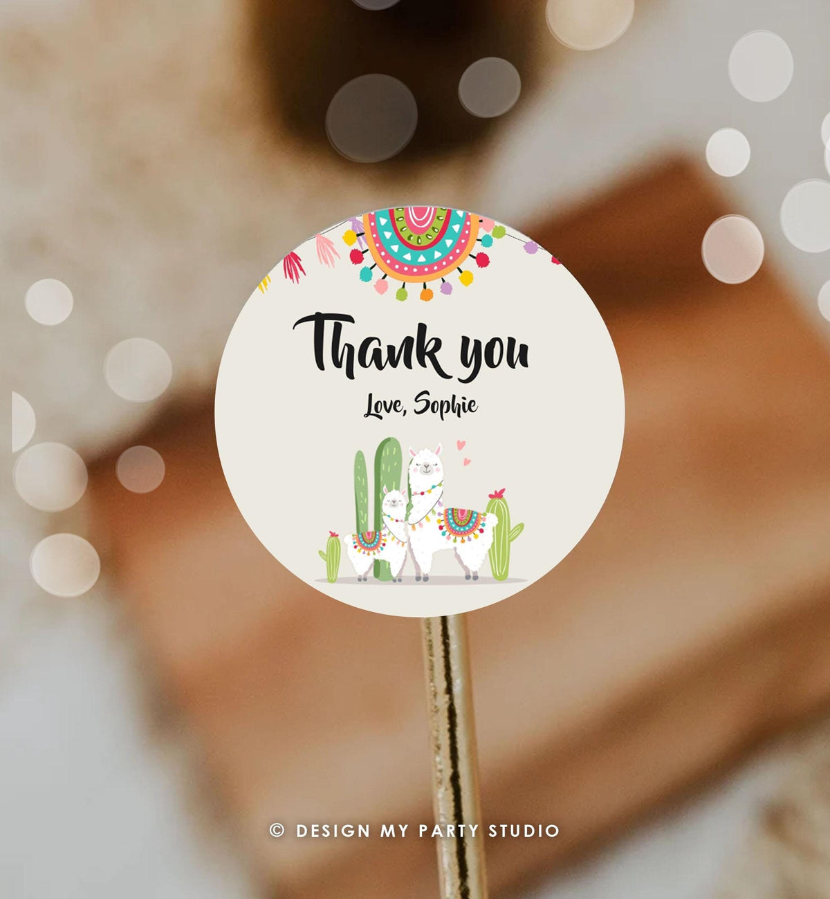 Editable Llama Thank You Favor Tags Baby Shower Stickers Fiesta Cactus Alpaca Mexican Round Square Labesl Neutral Digital Template 0079