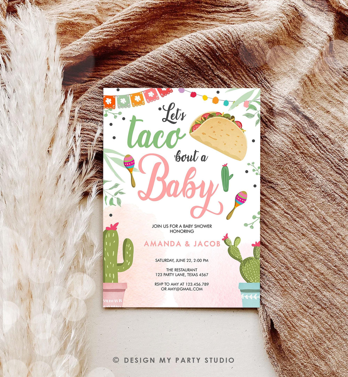 Editable Taco Bout a Baby Shower Invitation Girl Cactus Mexican Fiesta Baby Shower Taco Download Printable Invitation Evite Template 0254