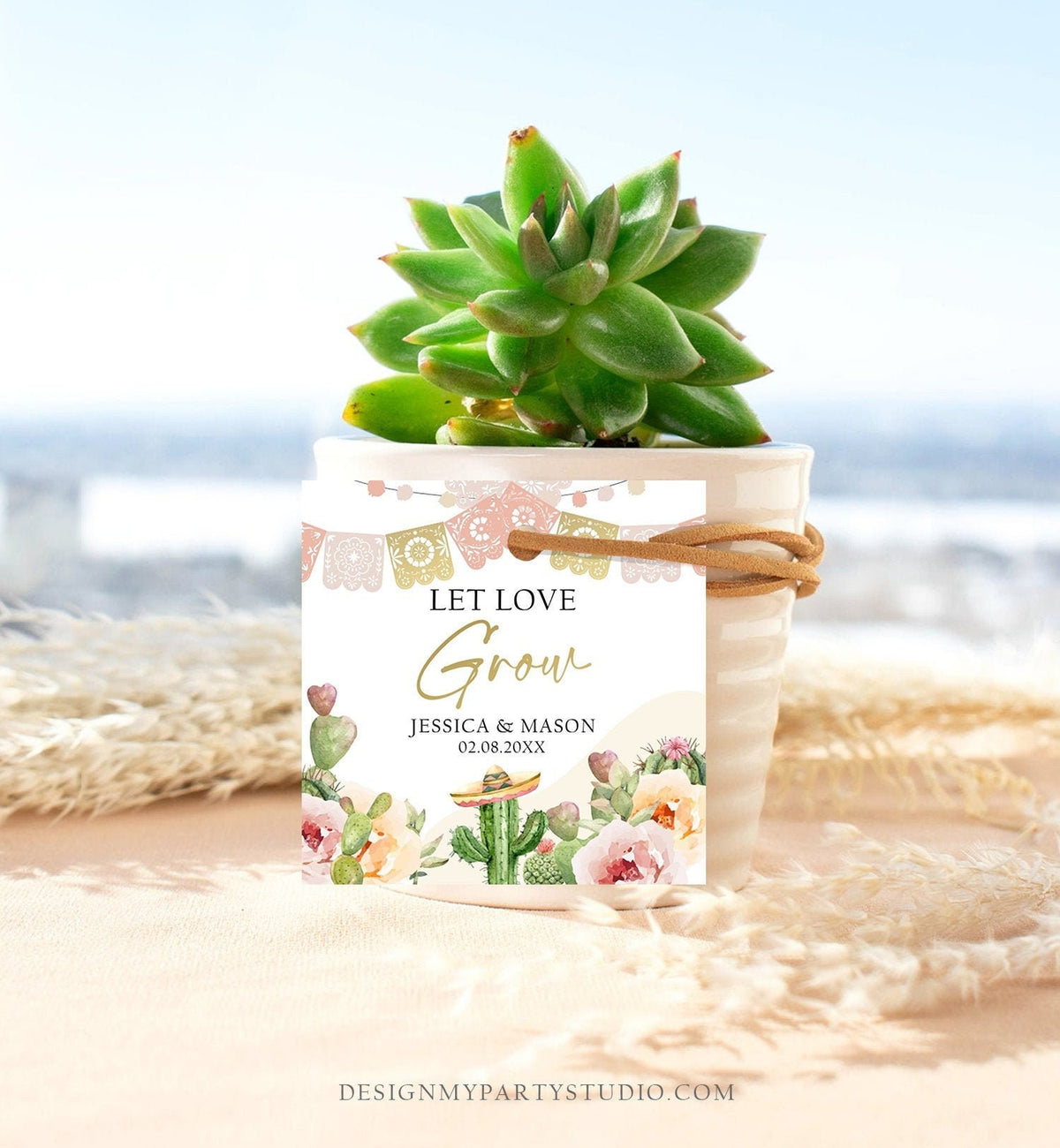 Editable Let Love Grow Tags Fiesta Cactus Favor Tags Boho Bridal Shower Wedding Succulent Taco Bout Love Digital Template Printable 0419
