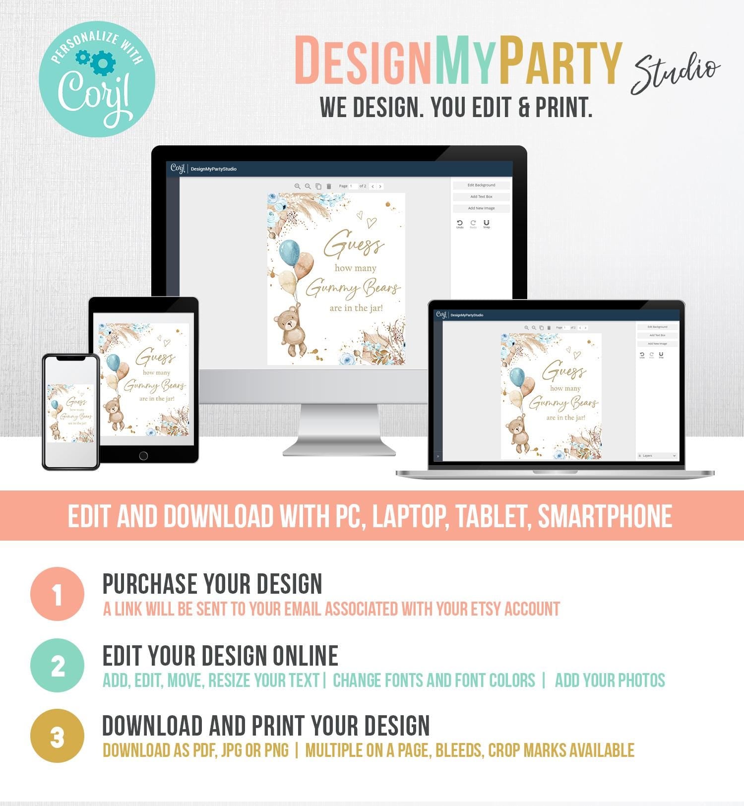 Editable Guess How Many Gummy Bears Are In The Jar Teddy Bear Boy Baby Shower Guessing Game Bearly Wait Download Template Printable 0421