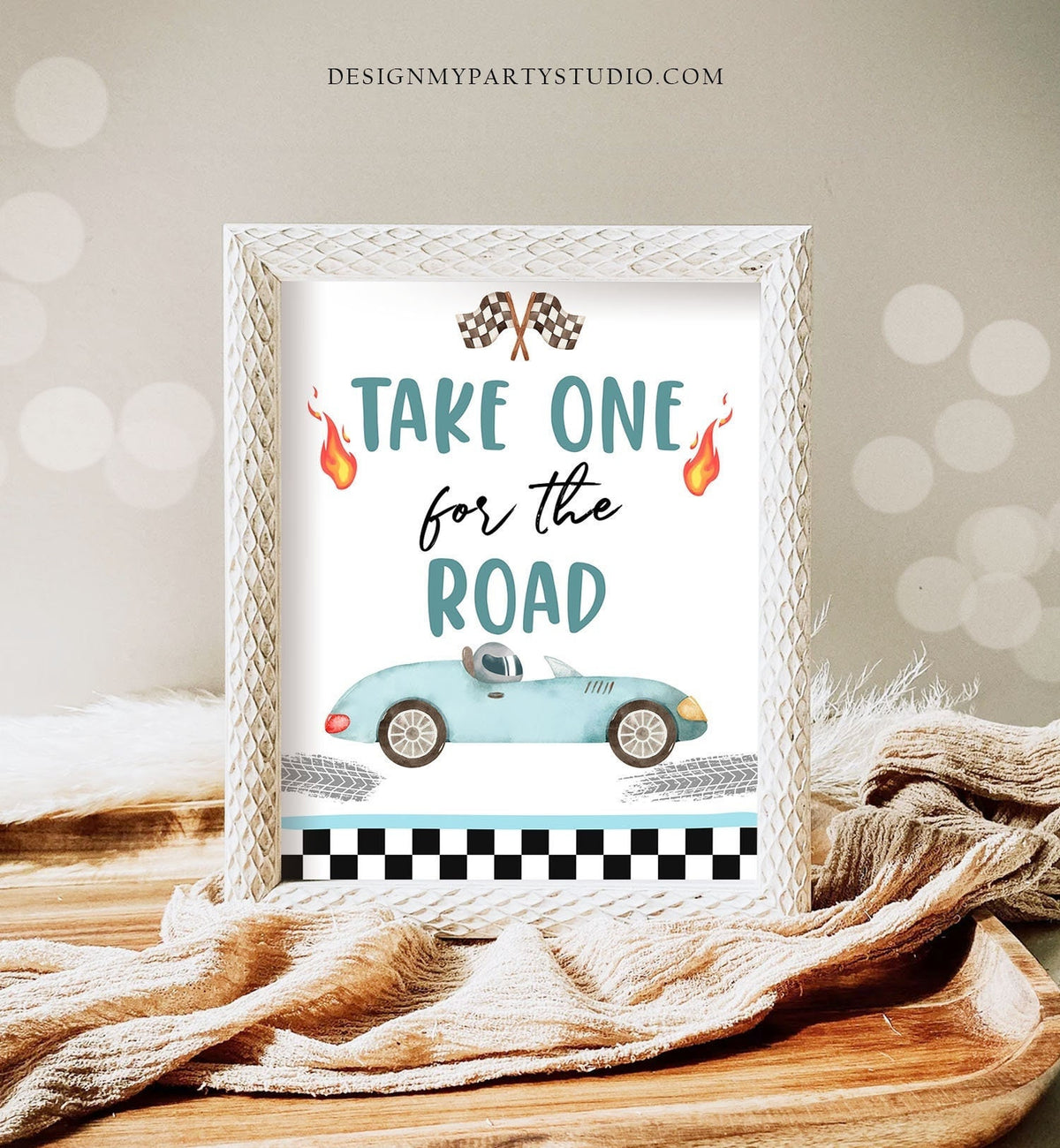 Take One For The Road Favors Sign Race Car Birthday Party Growing Up Two Fast Birthday 2nd Decor Racing Blue Boy Download Printable 0424