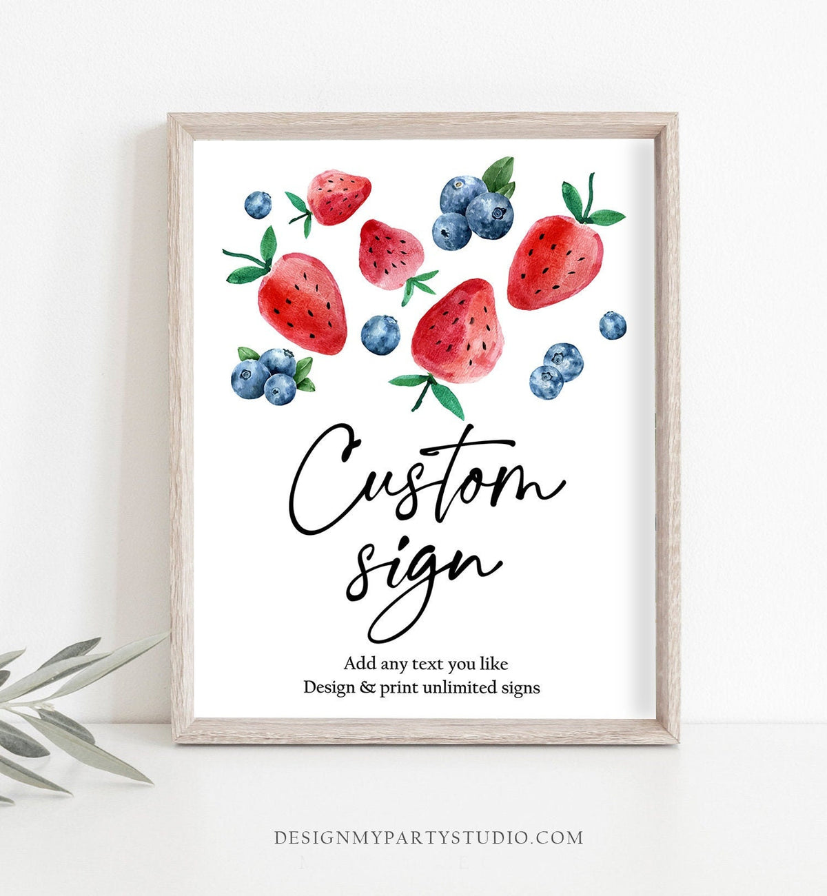 Editable Custom Sign Berry First Birthday Sign Berry Sweet Party Decor Girl Strawberries Blueberry Market Digital Download Printable 0399