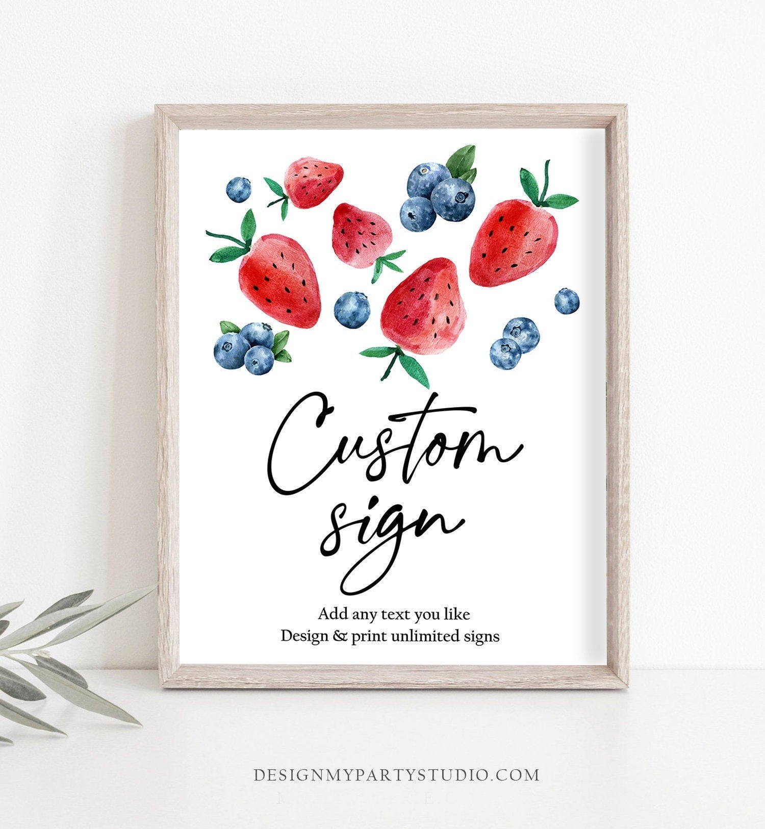 Editable Custom Sign Berry First Birthday Sign Berry Sweet Party Decor Girl Strawberries Blueberry Market Digital Download Printable 0399