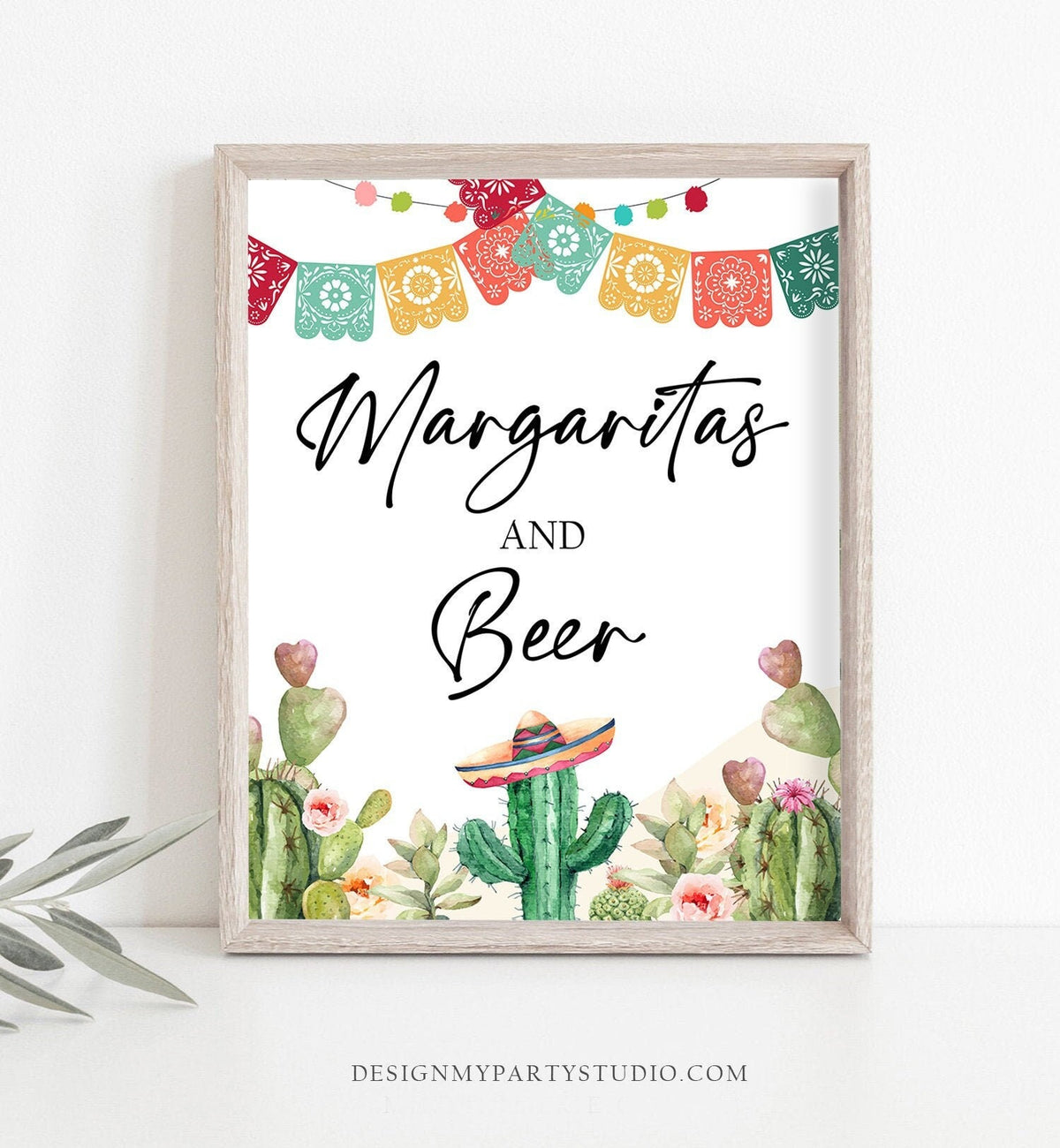 Margaritas and Beer Fiesta Sign Fiesta Bridal Shower Baby Shower Decor Cactus Drink Table Drinks Sign Instant Download Printable 0404