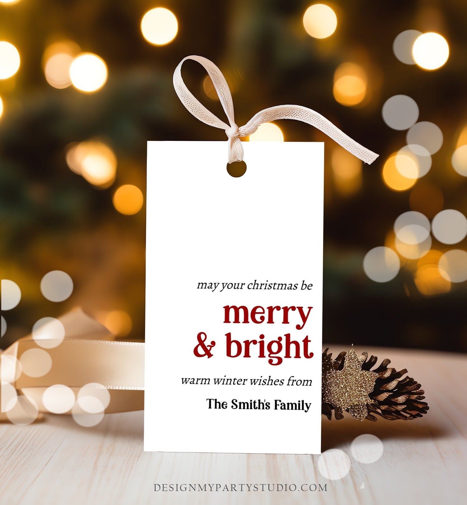 Editable Holiday Gift Tags Christmas Gift Tags Merry & Bright Minimalist Holiday Labels Coworkers Digital Download Template Printable 0443
