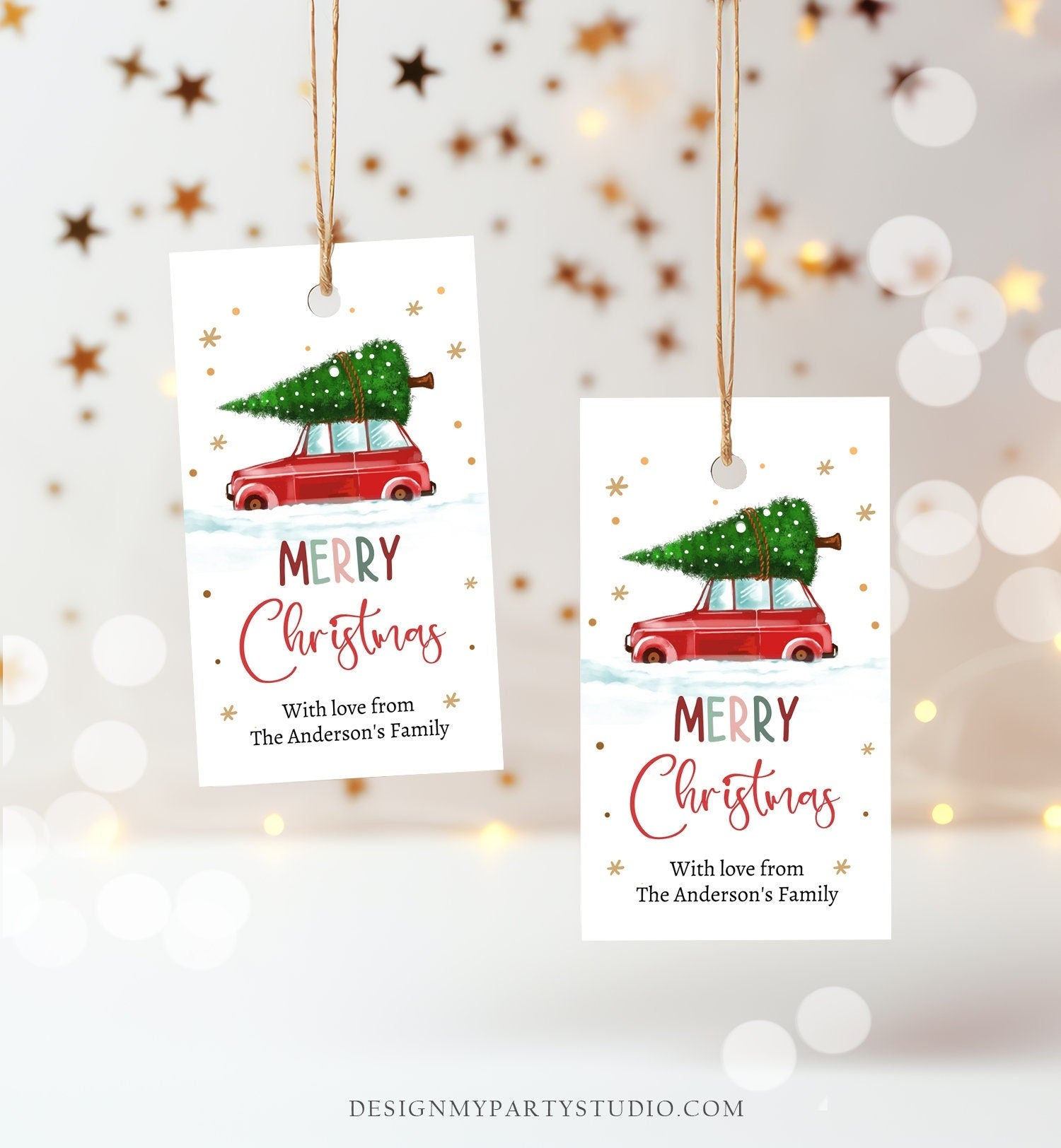 Editable Merry Christmas Gift Tag Personalized Holiday Tag Holiday Labels Tree Car Winter Teacher Digital Download Template Printable 0443