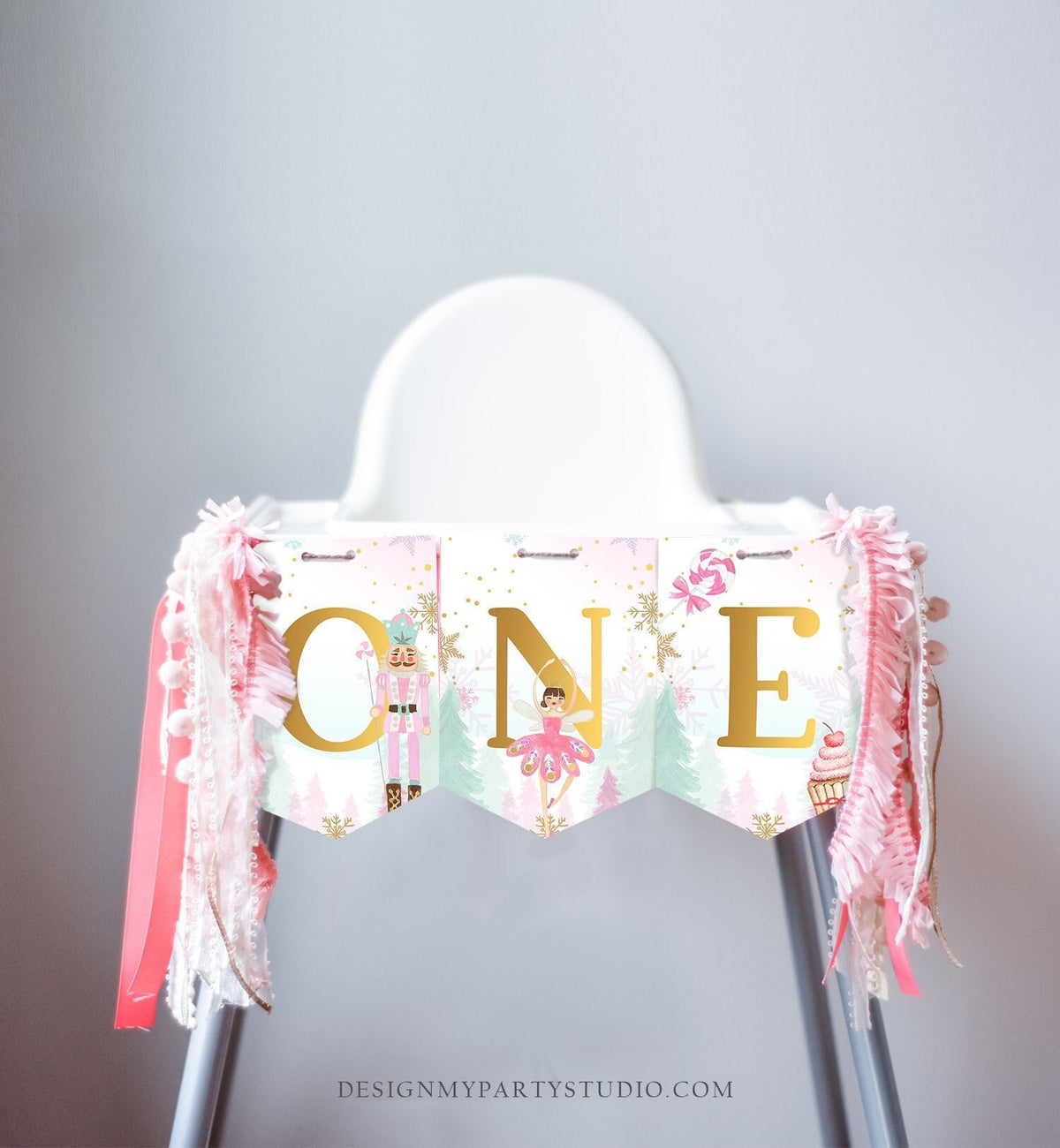 High Chair Banner Nutcracker Birthday Girl Land of Sweets Nutcracker Decor 1st First Magical Winter Sugar Plum Fairy Digital Printable 0352