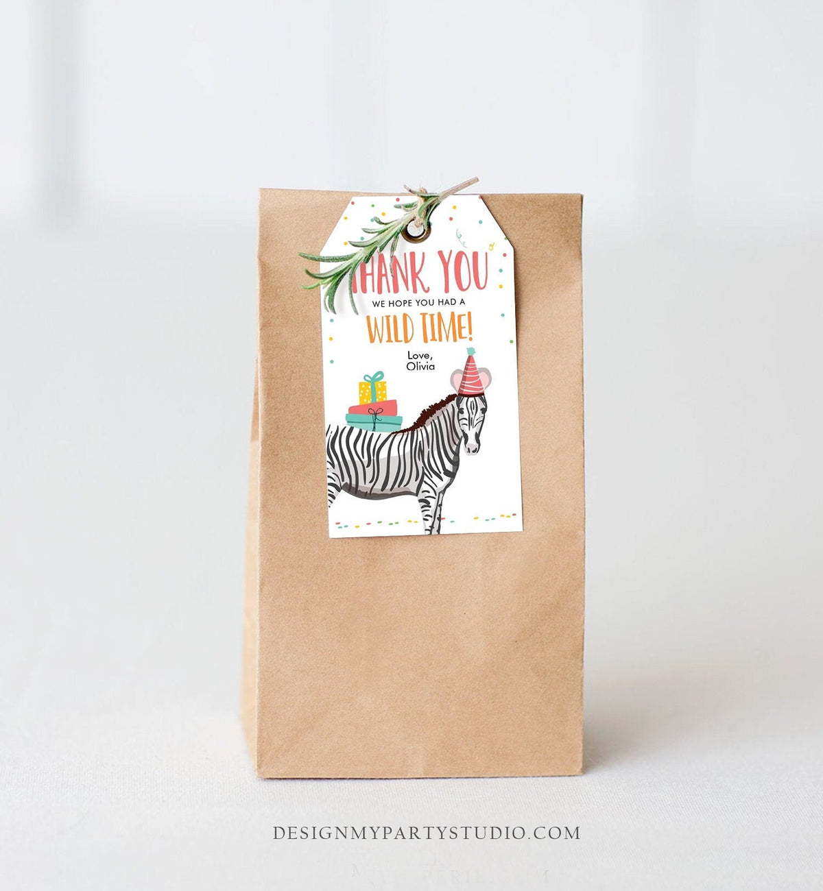Editable Party Animals Favor Tag Wild One Thank You Tag Safari Animals Zoo Birthday Wild Time Gift Zebra Digital Template Printable 0142