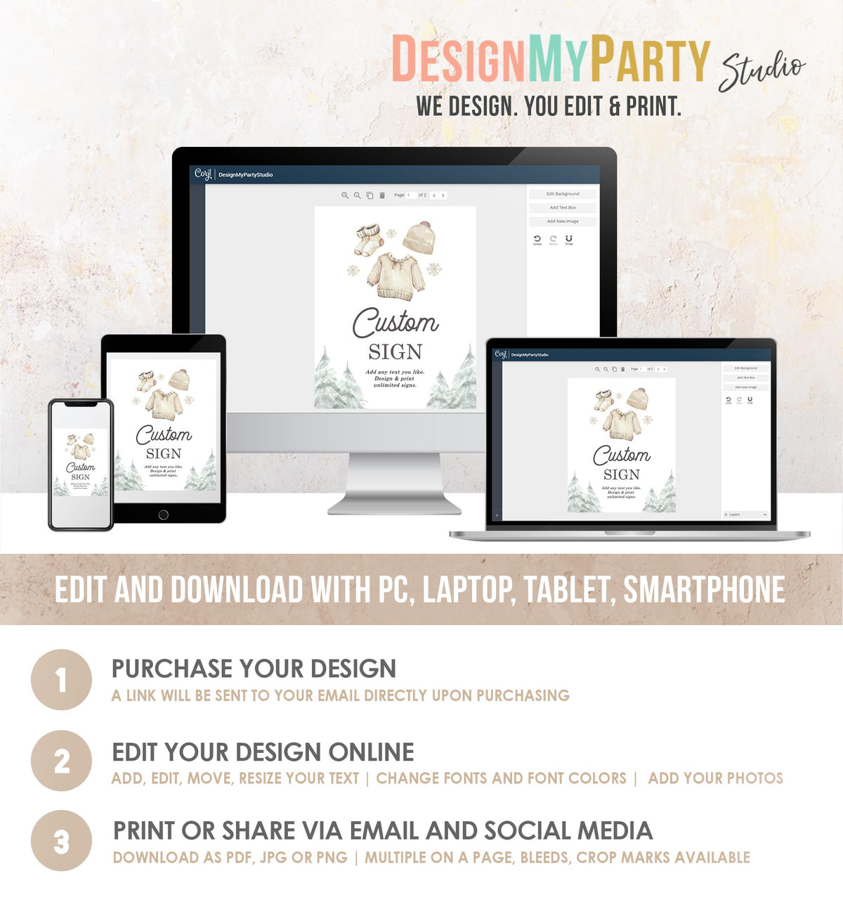 Editable Custom Sign Winter Baby Clothes Baby Shower Baby It&#39;s Cold Outside Christmas Watercolor Decor Digital Template Printable 0491