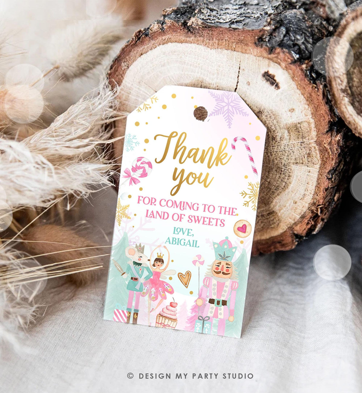 Editable Nutcracker Favor Tag Girl Birthday Land of Sweets Thank You Sugar Plum Fairy Christmas Winter Pink Digital Template Printable 0352