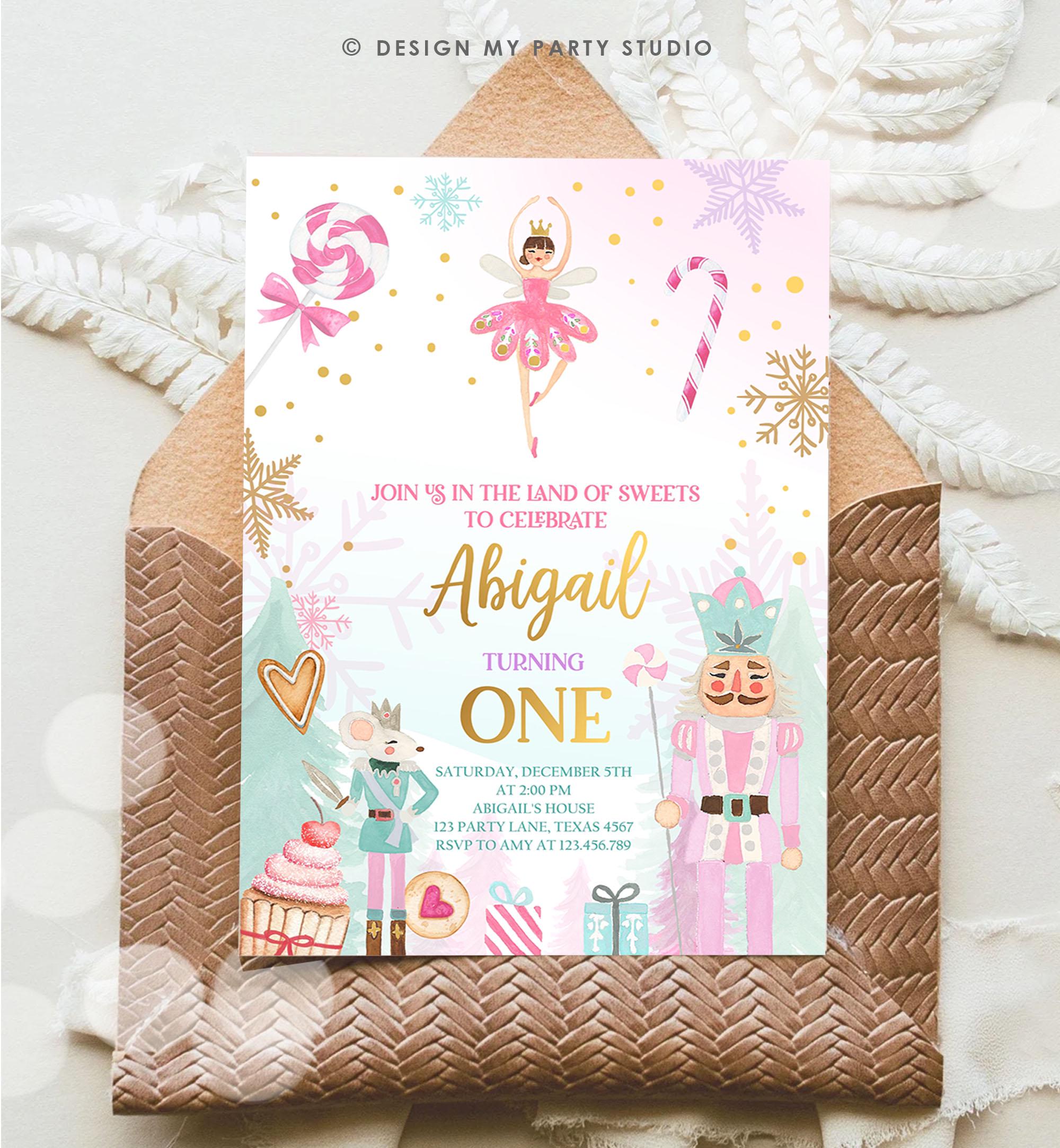 Editable Nutcracker Birthday Invitation Girl Land of Sweets Winter Pink Girl Sugar Plum Fairy Digital Download Evite Template Printable 0352