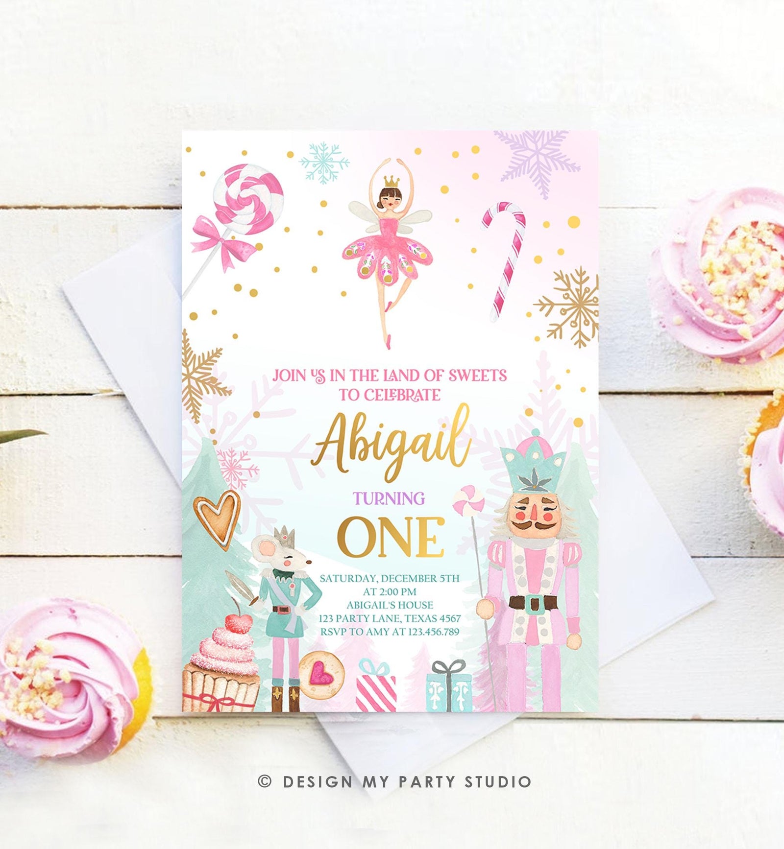 Editable Nutcracker Birthday Invitation Girl Land of Sweets Winter Pink Girl Sugar Plum Fairy Digital Download Evite Template Printable 0352