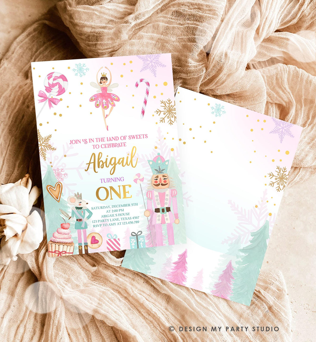 Editable Nutcracker Birthday Invitation Girl Land of Sweets Winter Pink Girl Sugar Plum Fairy Digital Download Evite Template Printable 0352