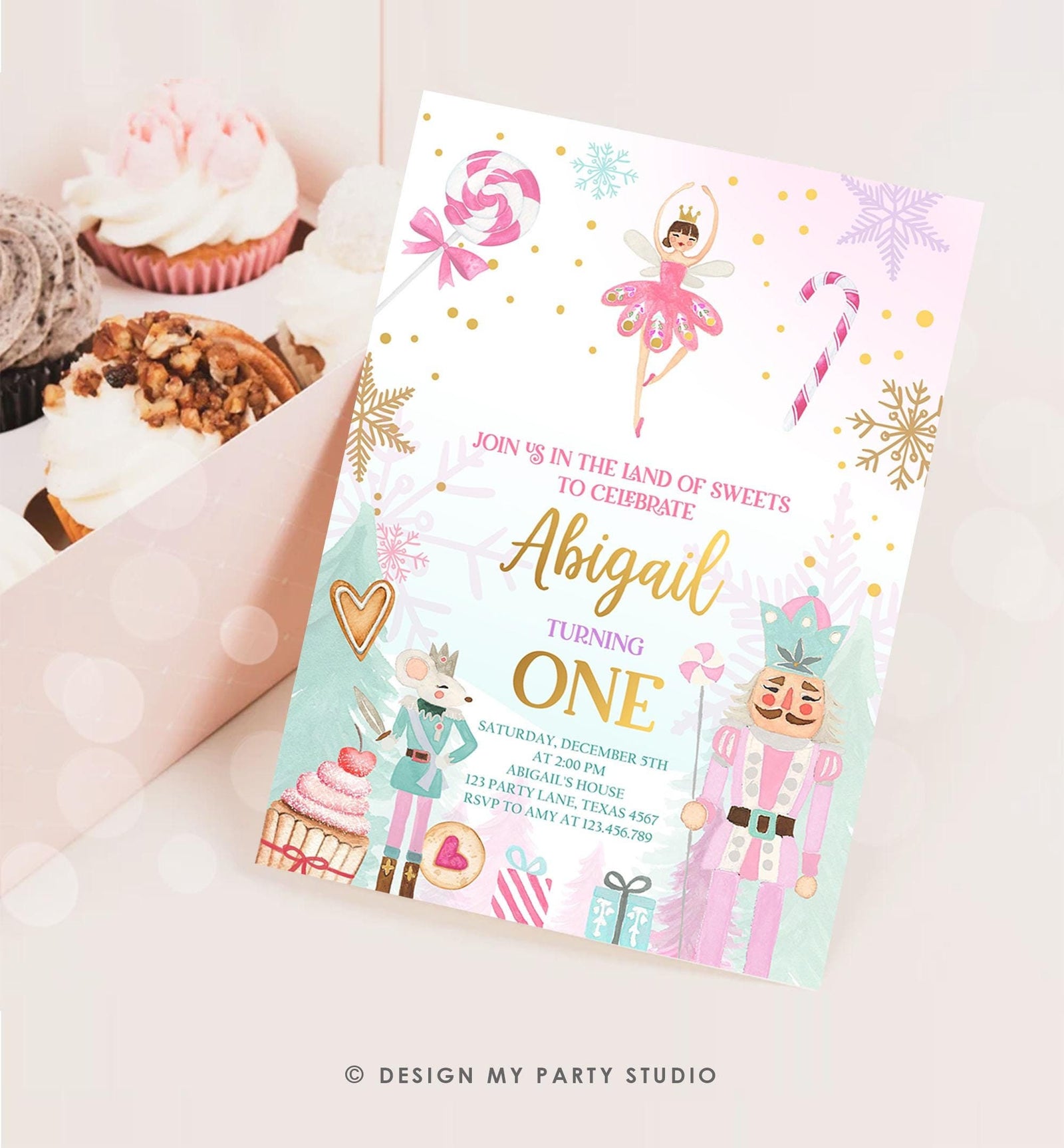 Editable Nutcracker Birthday Invitation Girl Land of Sweets Winter Pink Girl Sugar Plum Fairy Digital Download Evite Template Printable 0352