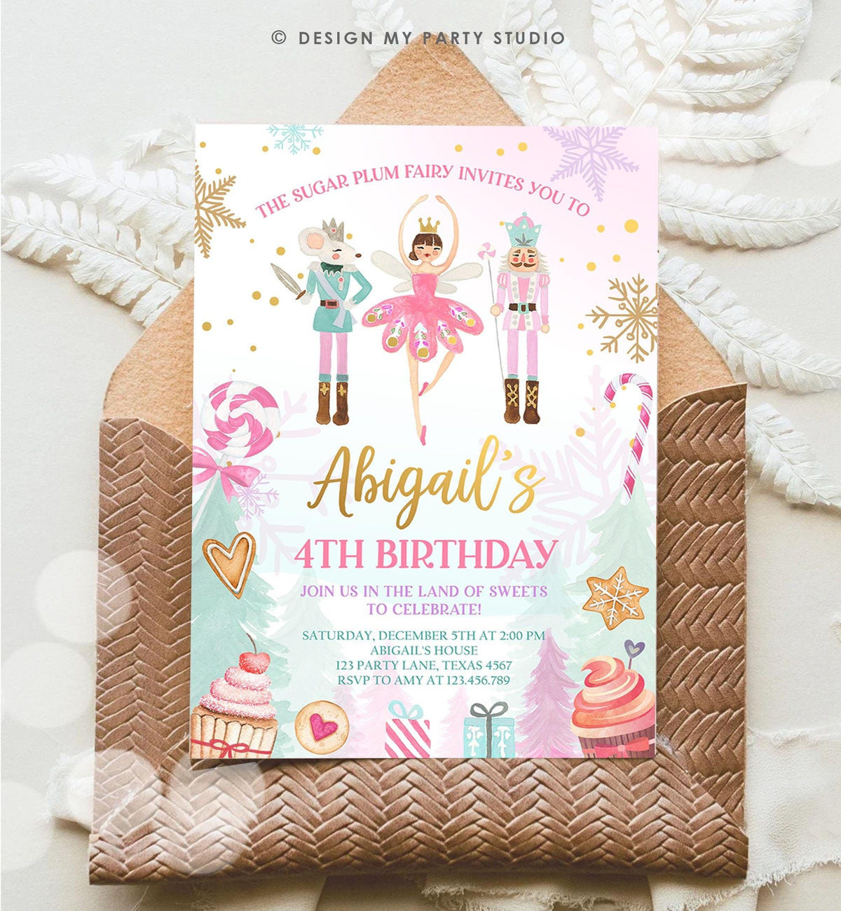 Editable Nutcracker Birthday Invitation Girl Land of Sweets Winter Gold Girl Sugar Plum Fairy Digital Download Evite Template Printable 0352
