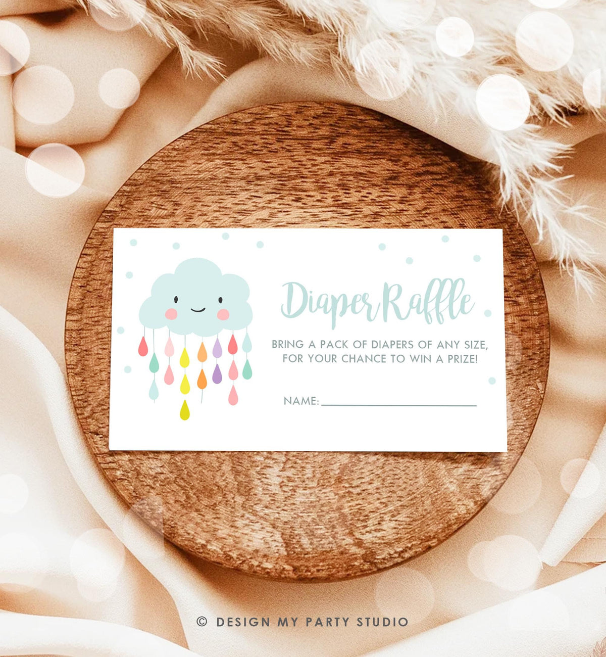 Cloud Diaper Raffle Ticket Baby Shower Rain Cloud Baby Sprinkle Shower Game Activity Gender Neutral Instant Digital Download Printable 0036