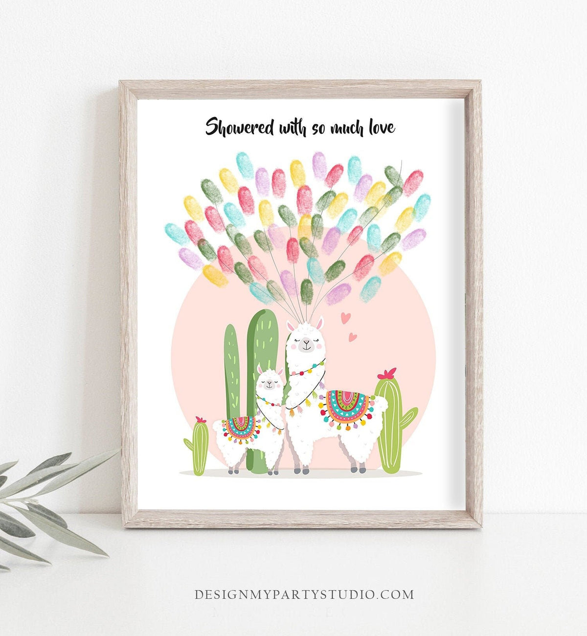 Editable Llama Thumbprint Guestbook Pink Baby Girl Fingerprint Guest Book Baby Shower Birthday Digital Download Template Printable 0079