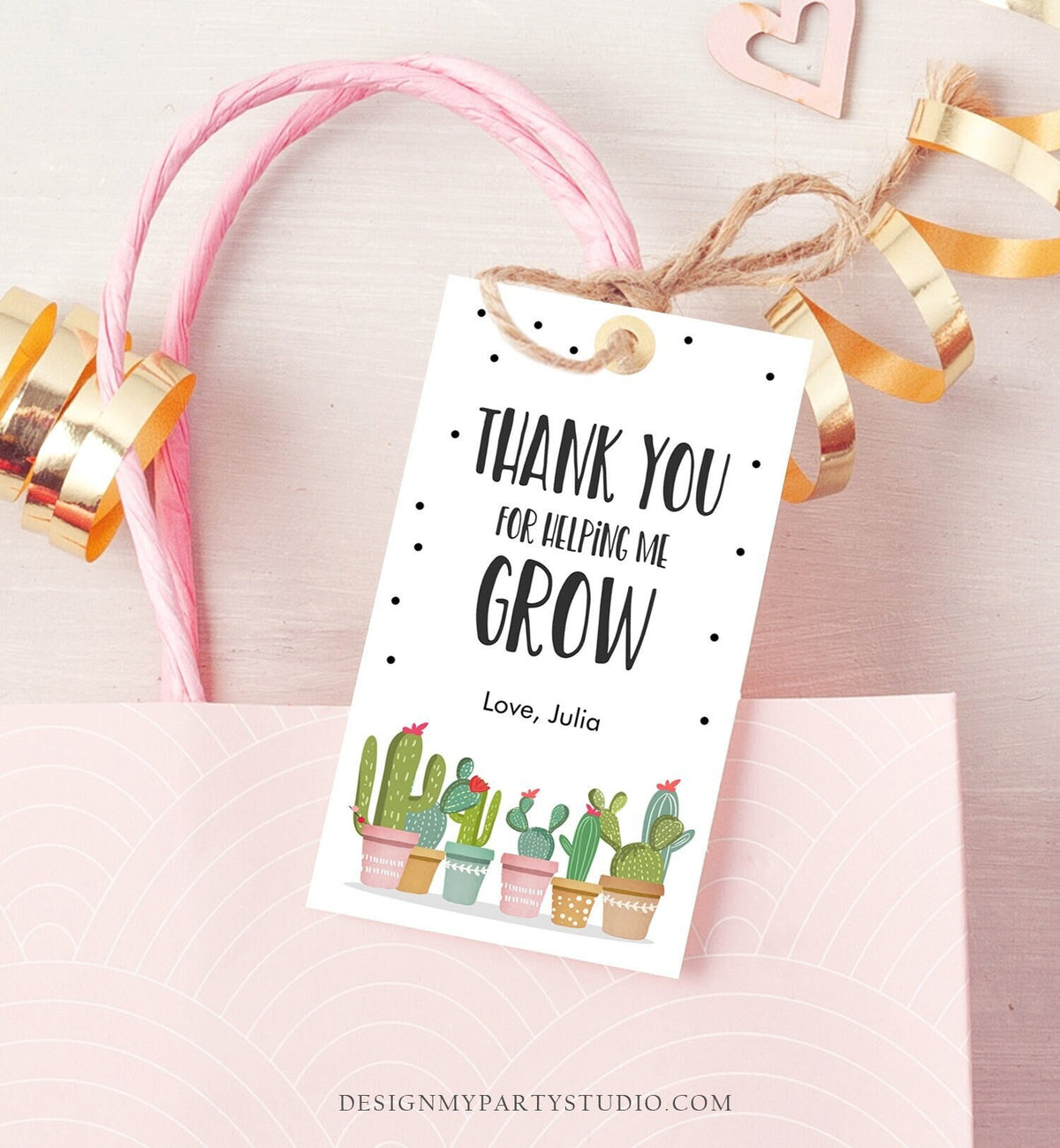 Editable Teacher Appreciation Favor Tags Thank You for Helping me Grow Succulent Fiesta Cactus Teacher Tag Digital Template Printable 0464