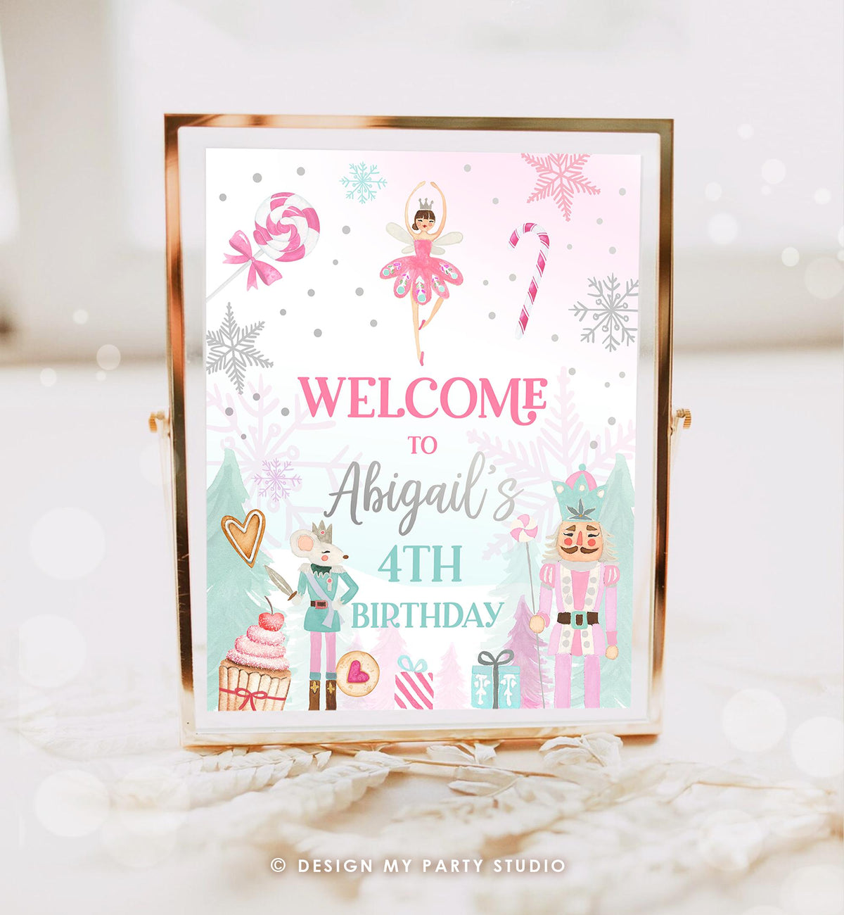 Editable Nutcracker Birthday Welcome Sign Winter Birthday Girl Land of Sweets Party Christmas Holiday Sign Digital Template Printable 0352