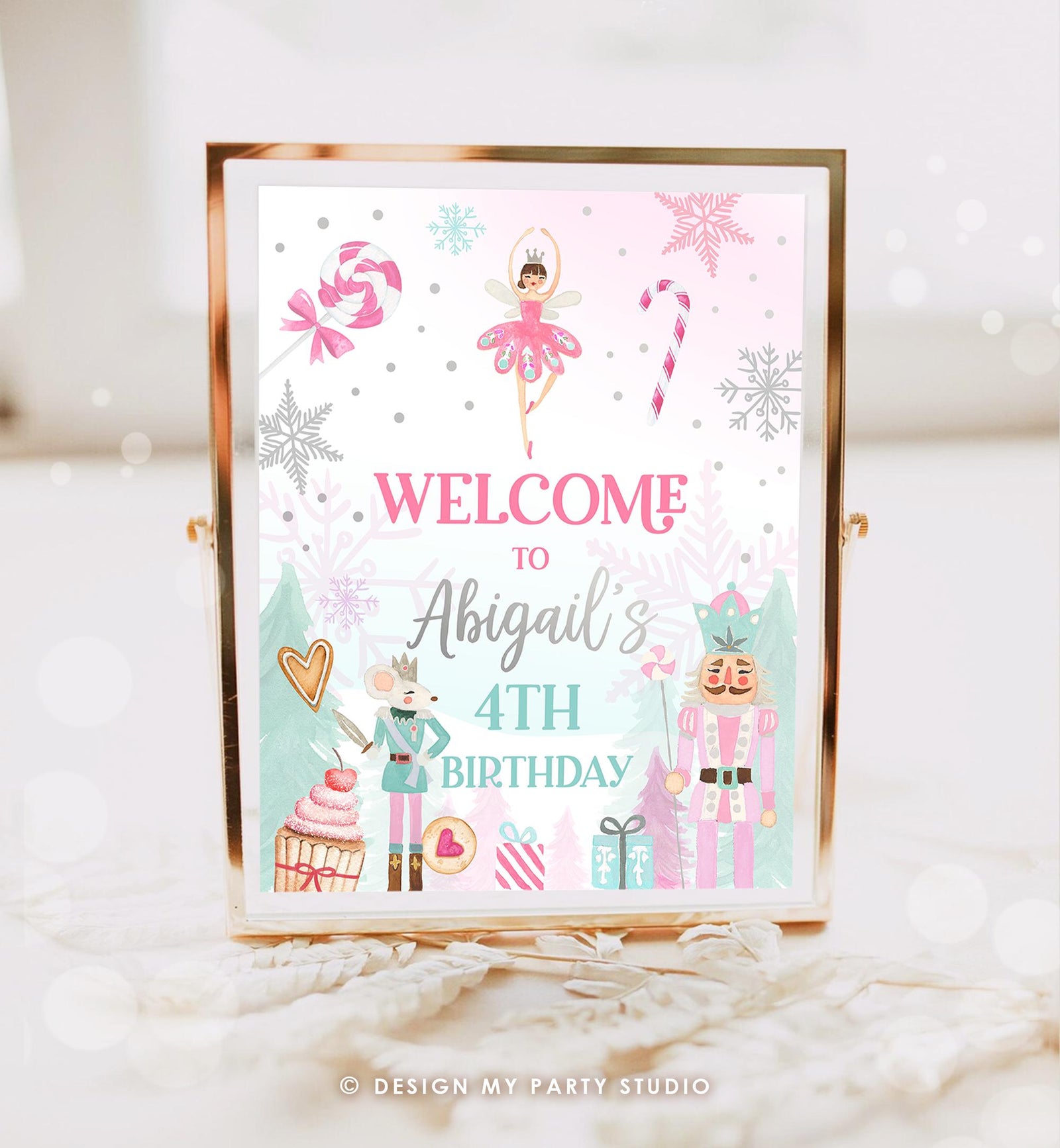 Editable Nutcracker Birthday Welcome Sign Winter Birthday Girl Land of Sweets Party Christmas Holiday Sign Digital Template Printable 0352