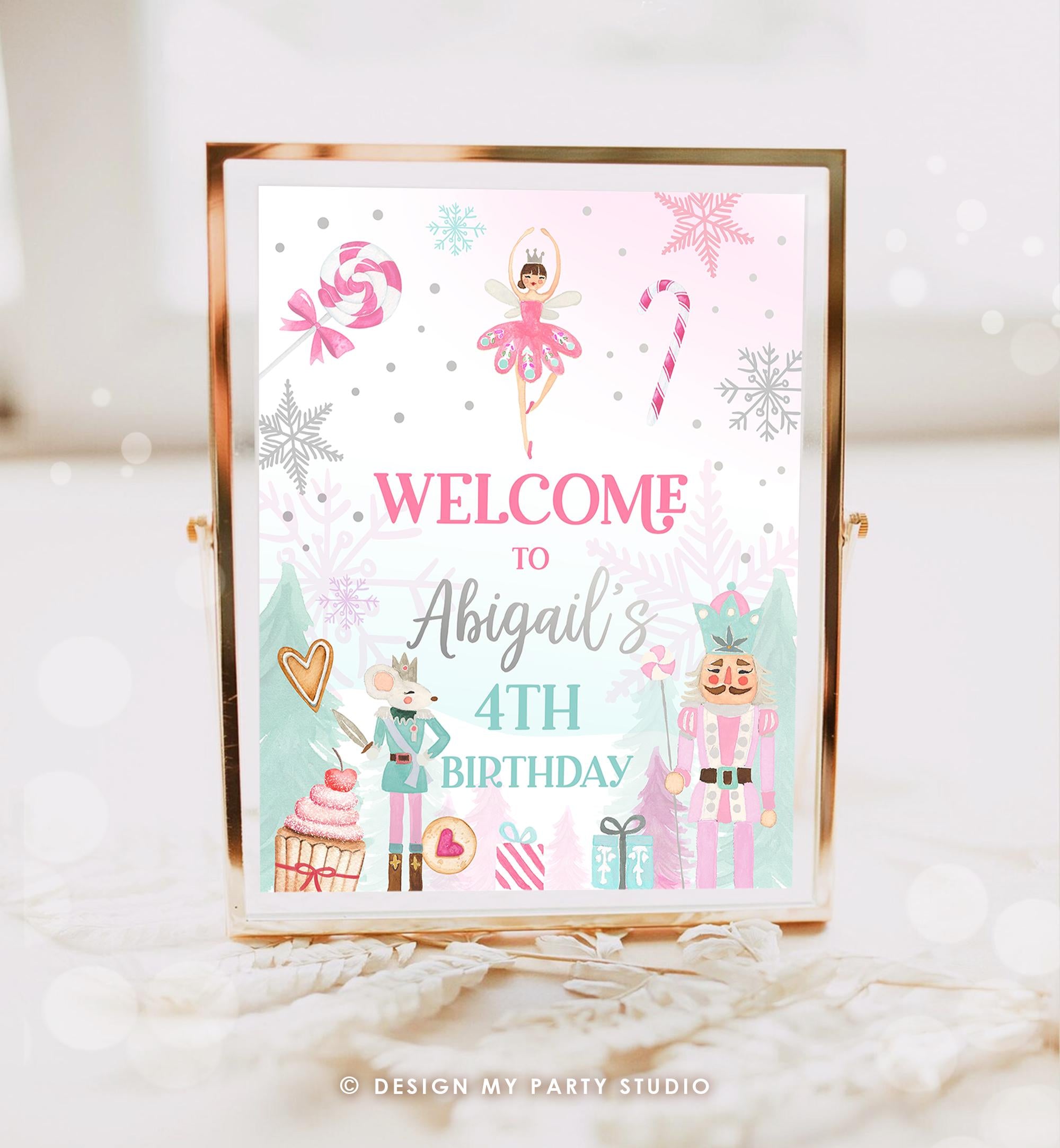 Editable Nutcracker Birthday Welcome Sign Winter Birthday Girl Land of Sweets Party Christmas Holiday Sign Digital Template Printable 0352