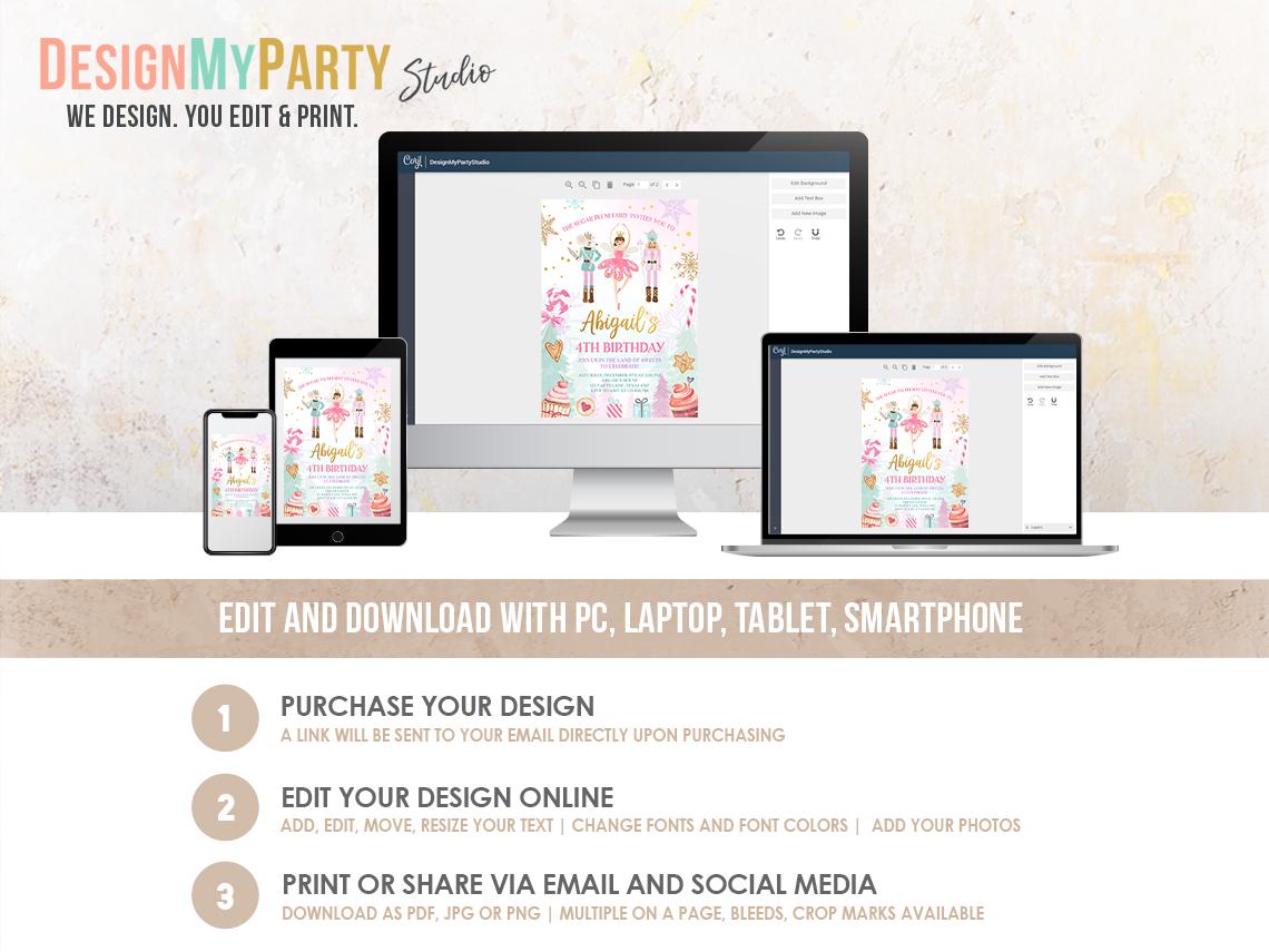 Editable Nutcracker Birthday Bundle Girl Land of Sweets Winter Pink Girl Sugar Plum Fairy Digital Download Template Printable 0352