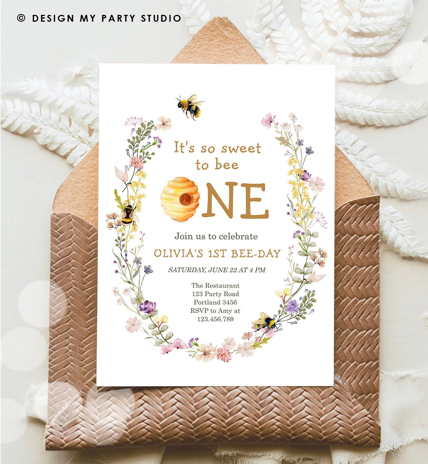 Editable Sweet to Bee One Invitation First Bee-Day Party 1st Bee Day Honey Girl First Birthday Bumble Bee Invitation Digital Printable 0502